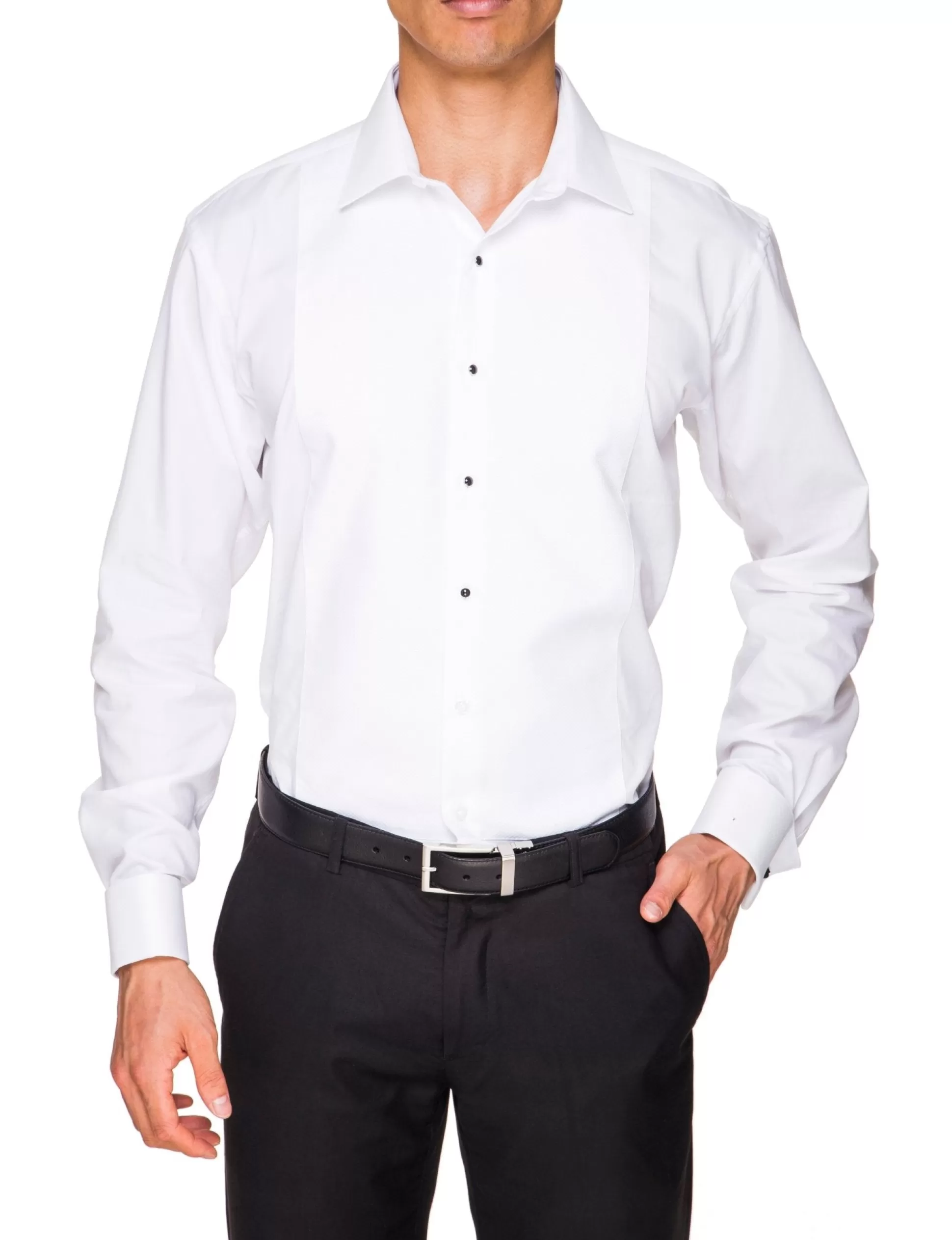 Hot Henry Bucks ABELARD Marcella Stud Front Peak Collar Dinner Shirt WHITE WHITE DC- CLASSIC FIT