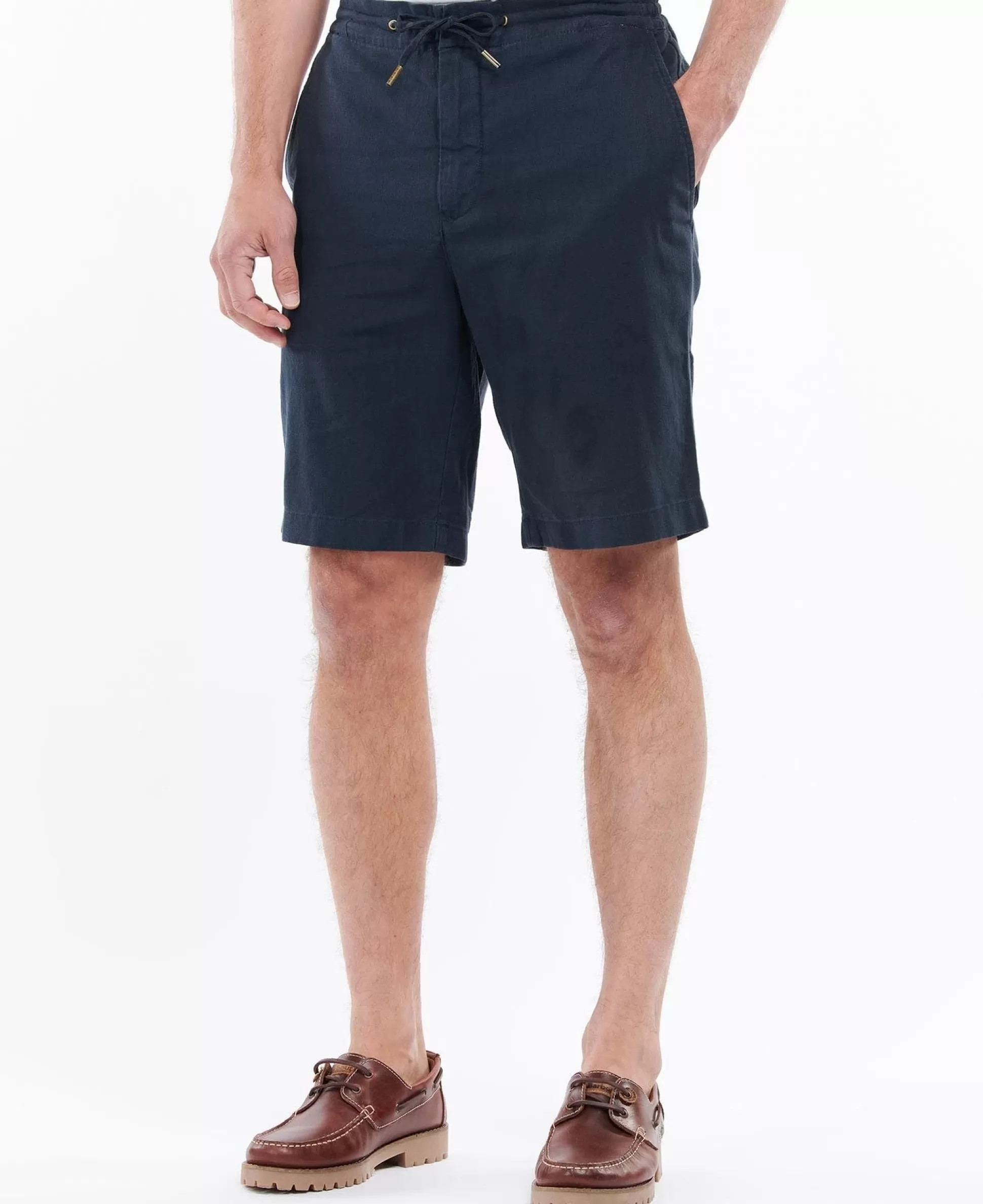 Shop Henry Bucks BARBOUR Linen Cotton Mix Shorts NAVY