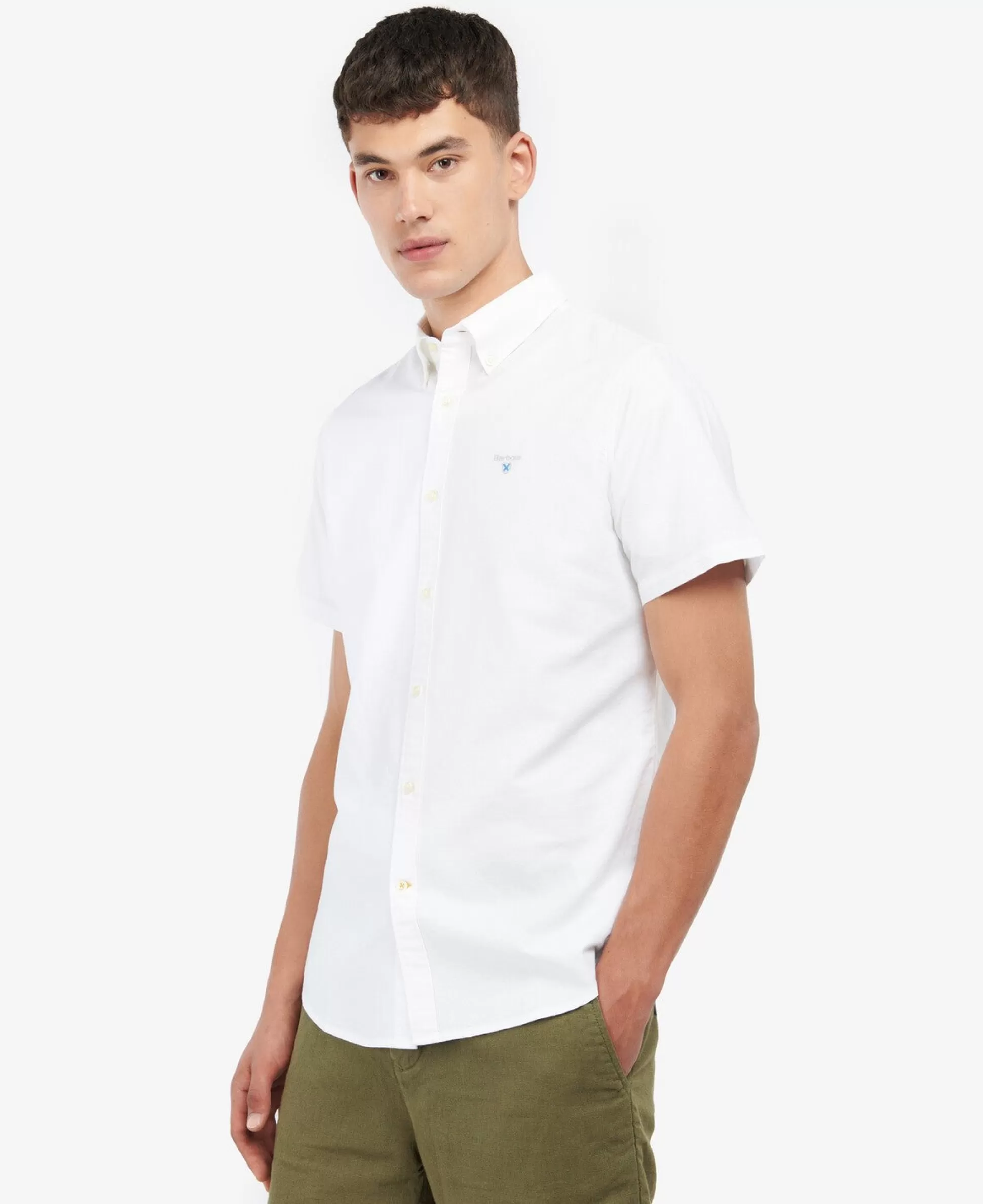 Hot Henry Bucks BARBOUR Oxford Short Sleeve Tailored Shirt WHITE