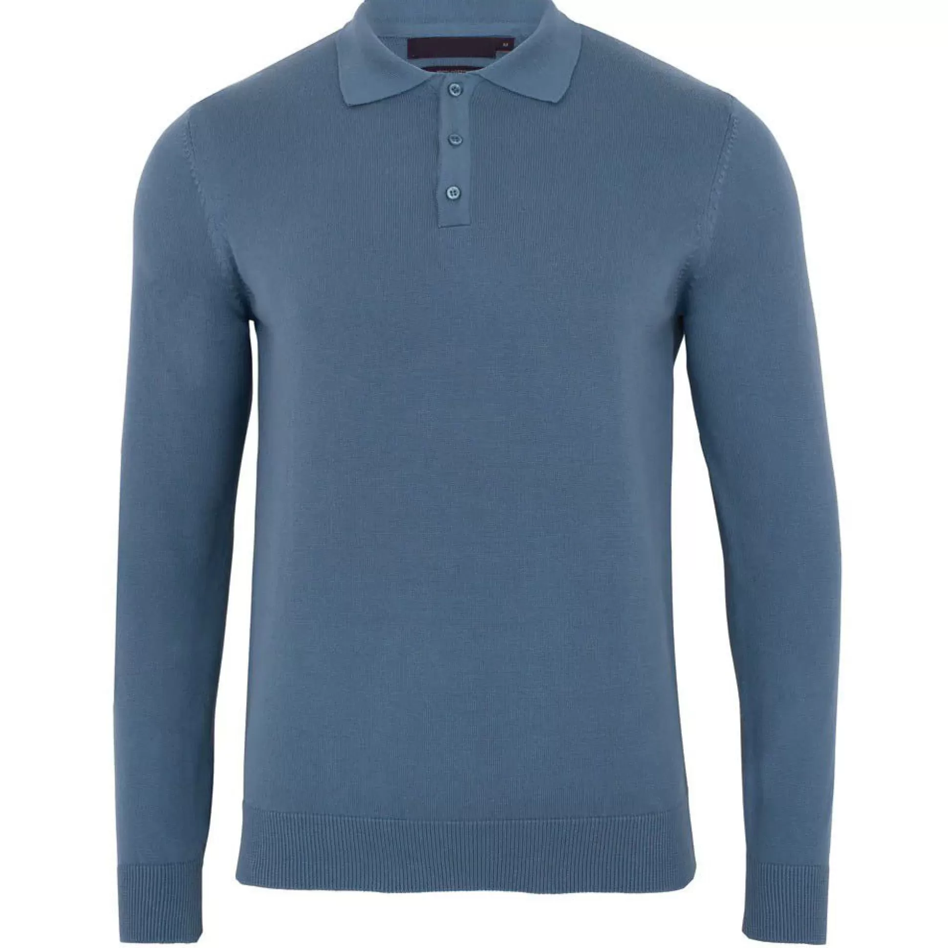 Discount Henry Bucks BEAUCAIRE Cotton Knitted Long Sleeve Polo BLUE STONE