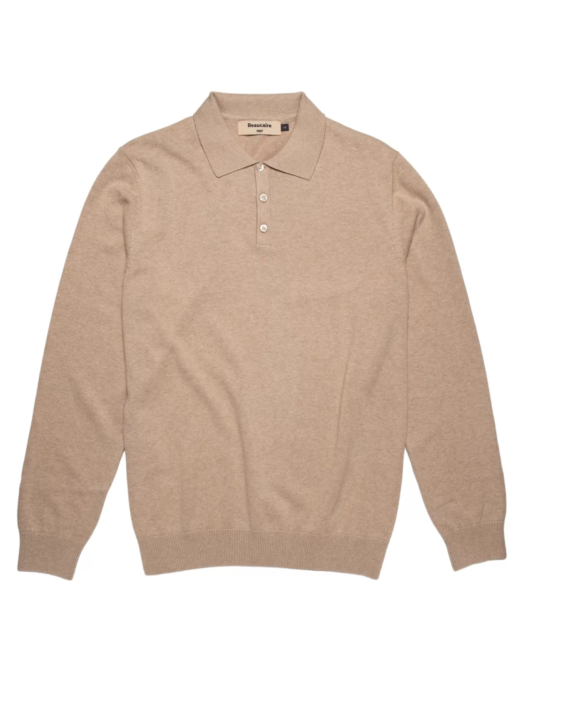 Best Sale Henry Bucks BEAUCAIRE Cotton Knitted Long Sleeve Polo SAND