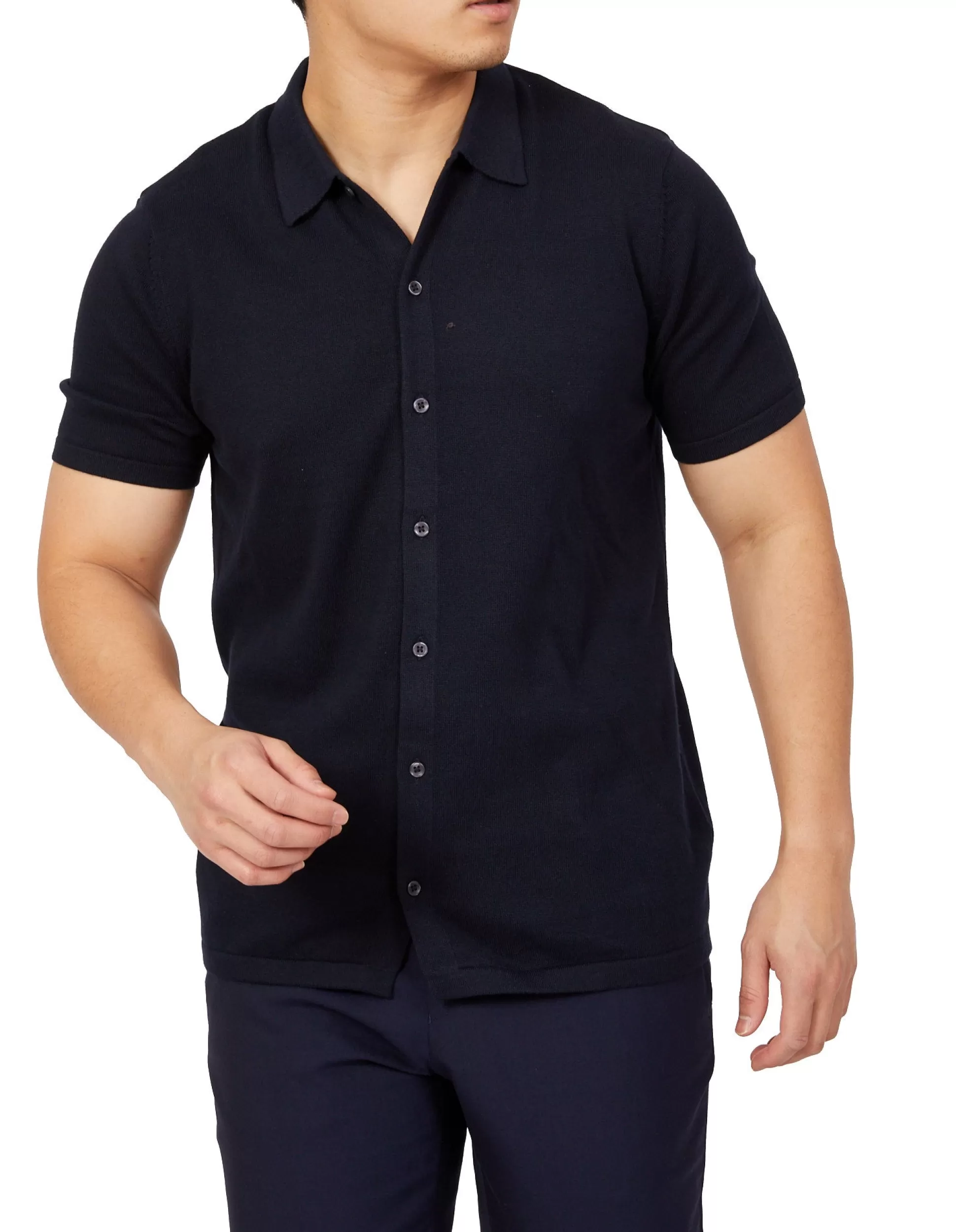 Discount Henry Bucks BEAUCAIRE Cotton Short Sleeve Shirt NAVY