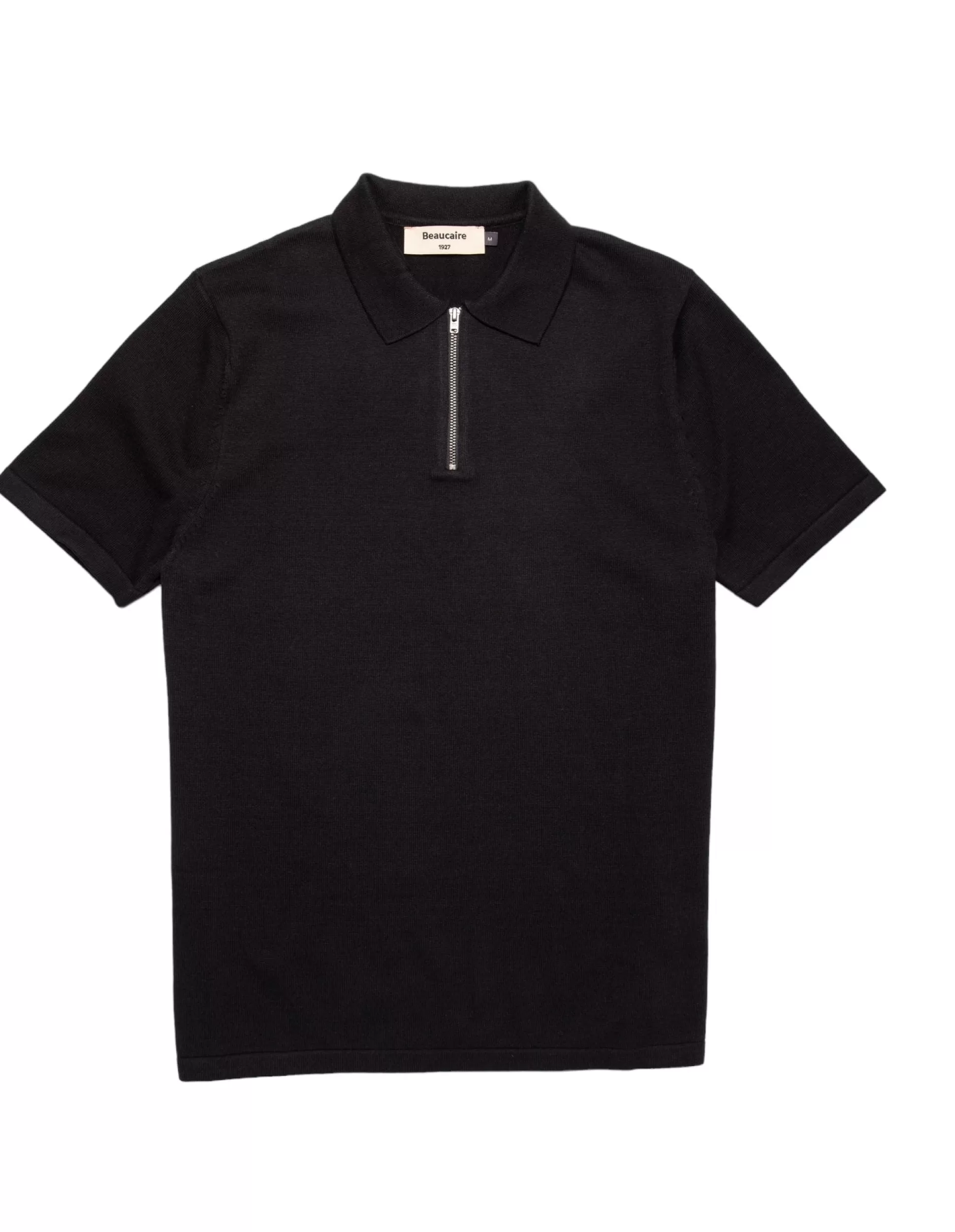 Discount Henry Bucks BEAUCAIRE Cotton Zip Neck Short Sleeve Polo BLACK