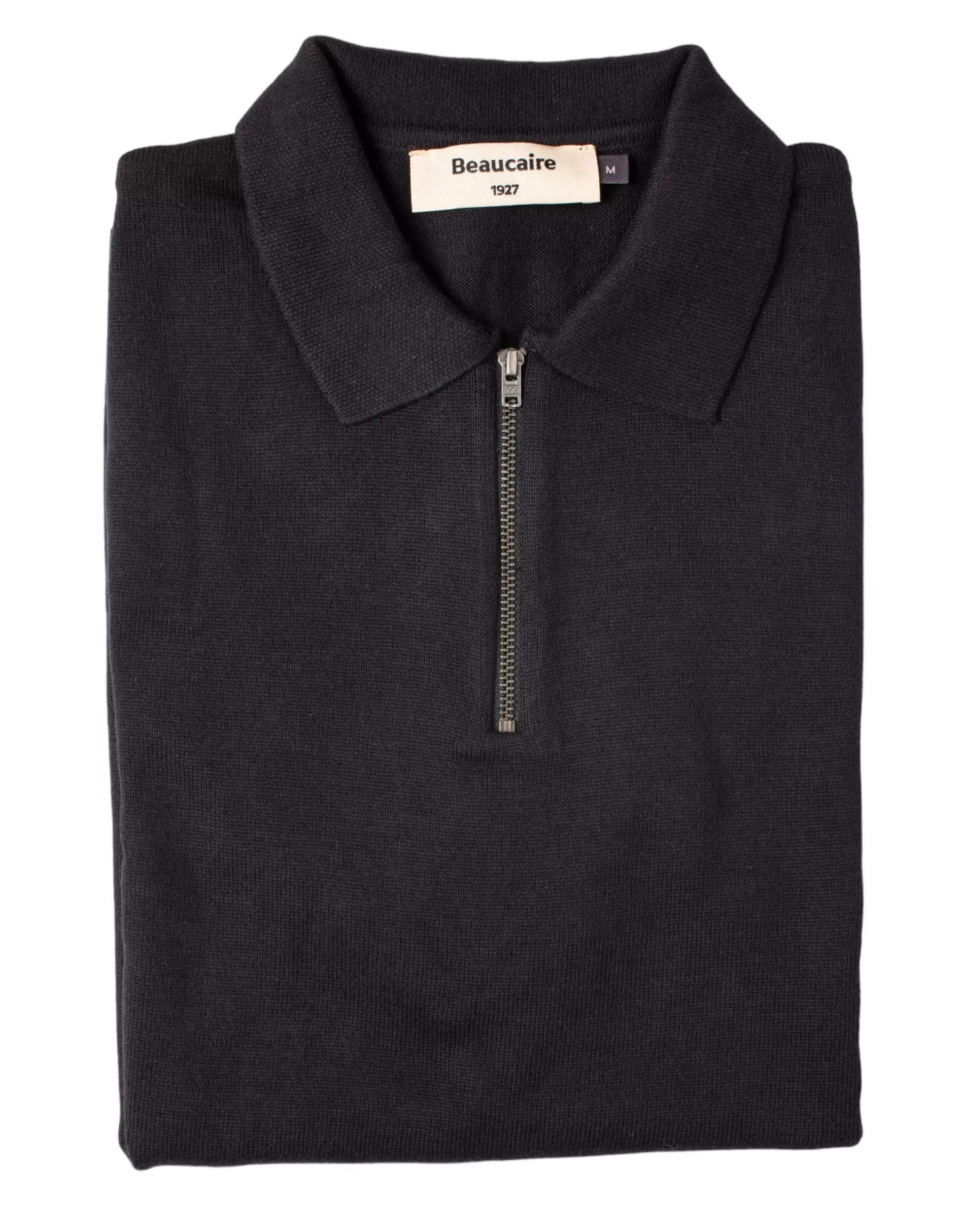 Discount Henry Bucks BEAUCAIRE Cotton Zip Neck Short Sleeve Polo BLACK