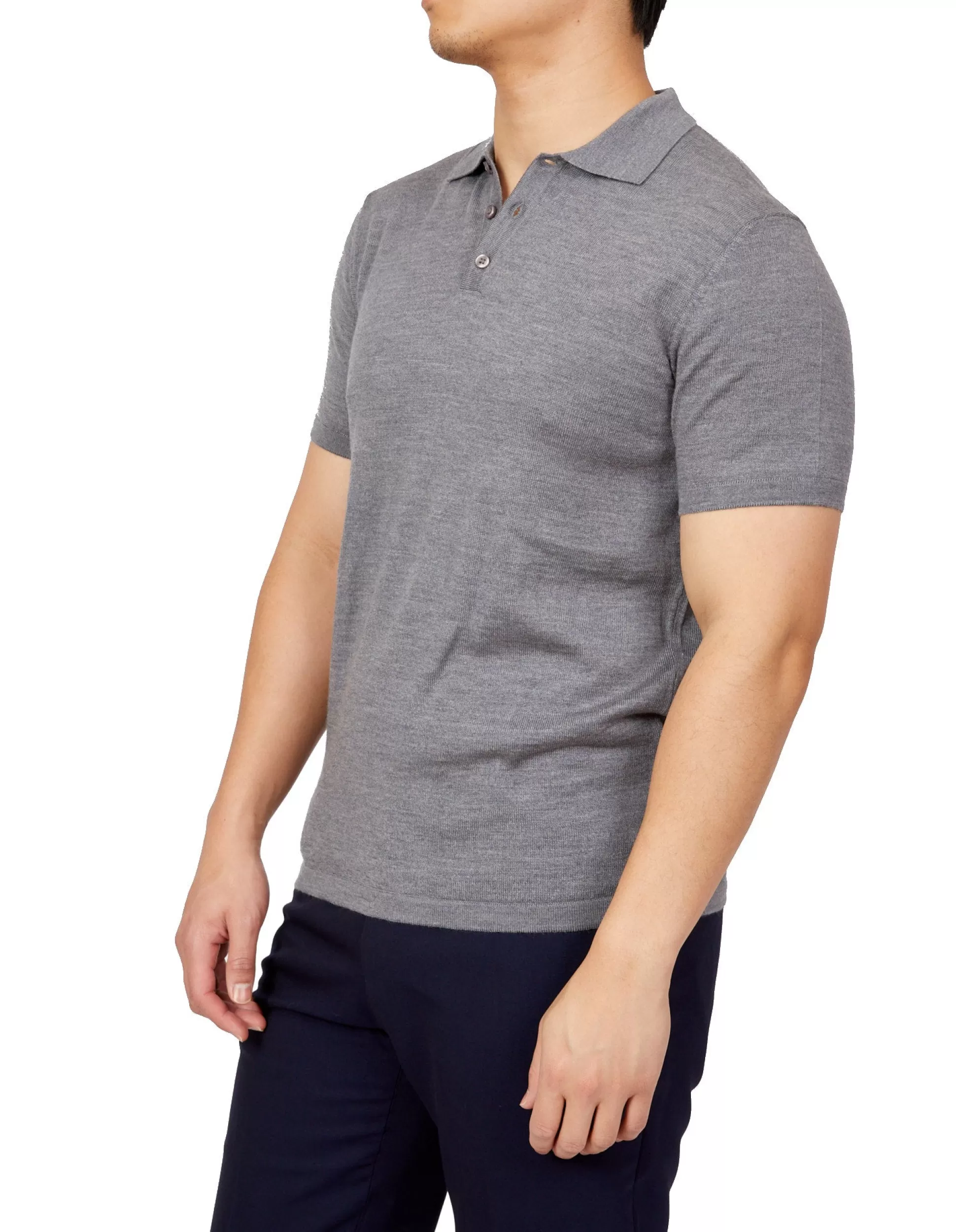 Flash Sale Henry Bucks BEAUCAIRE Extra Fine Merino Short Sleeve Polo MID GREY
