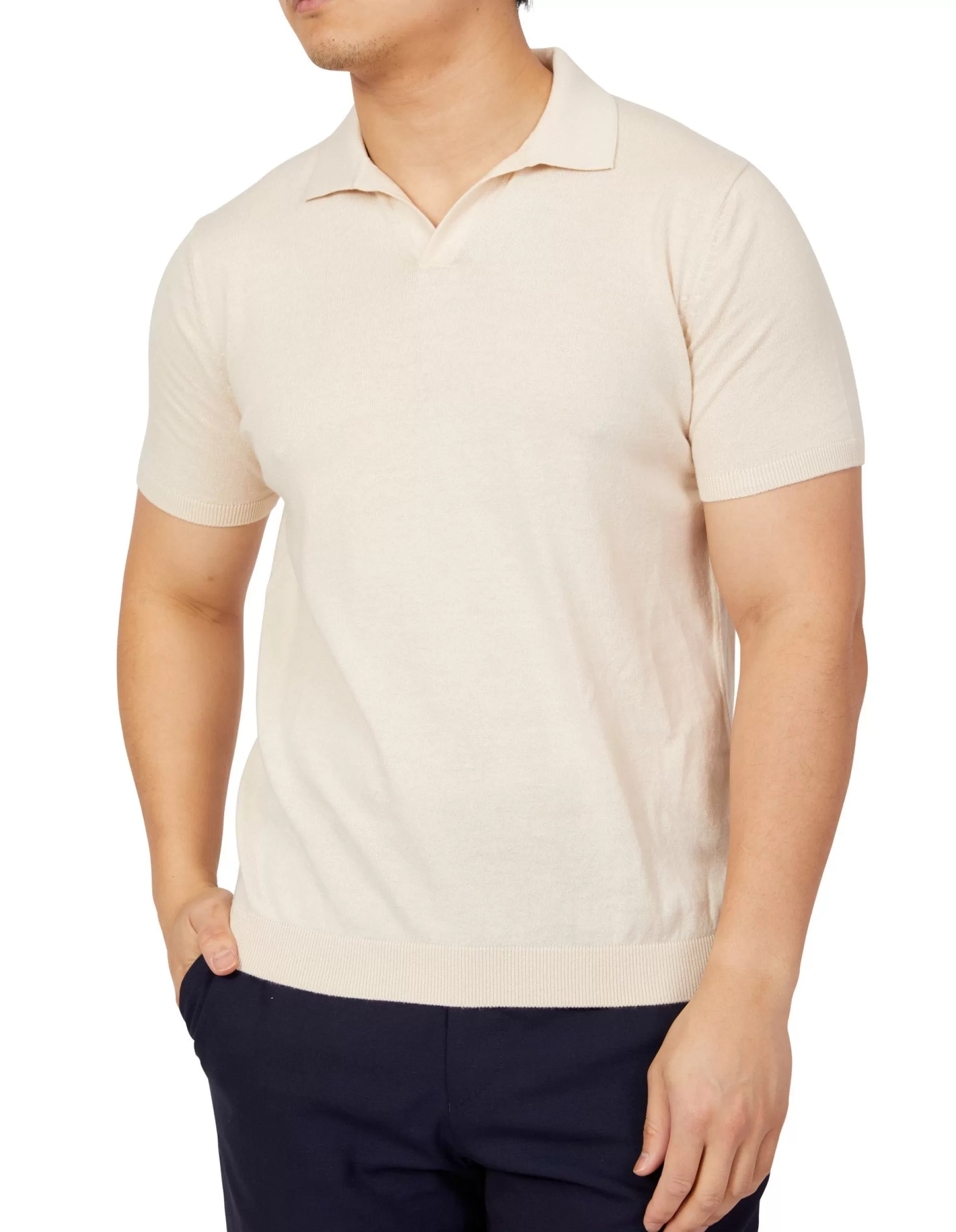 Discount Henry Bucks BEAUCAIRE Ultra Fine Cotton Buttonless Polo ECRU