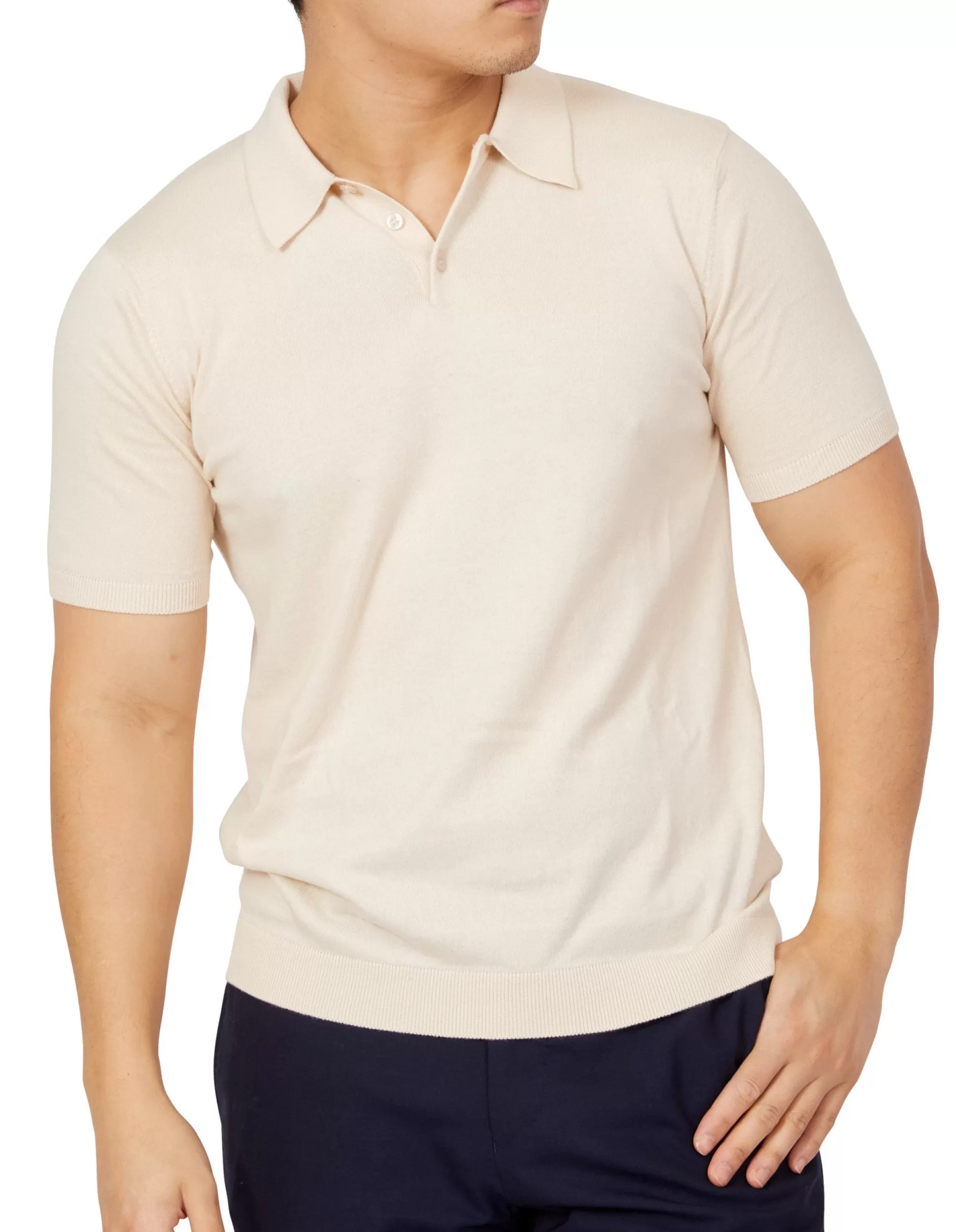 Clearance Henry Bucks BEAUCAIRE Ultra Fine Cotton Short Sleeve Polo ECRU