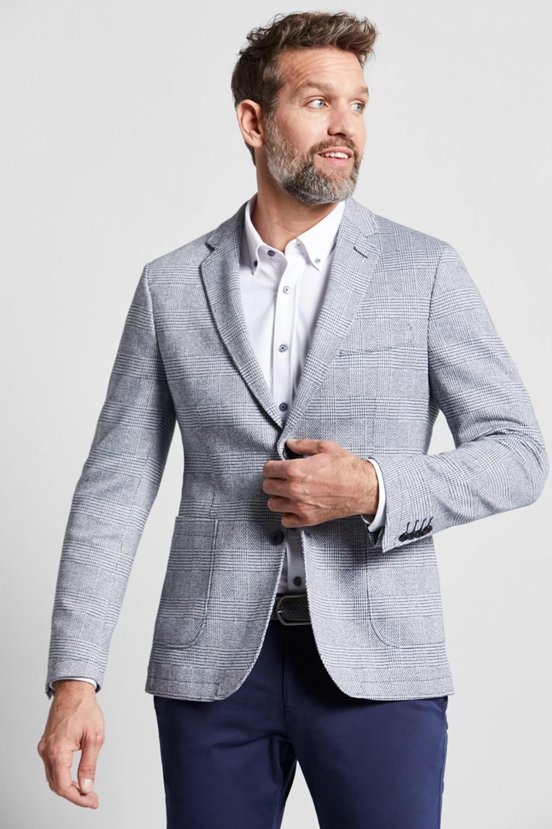 Cheap Henry Bucks BUGATTI 2 Button Blazer In Chequered GREY