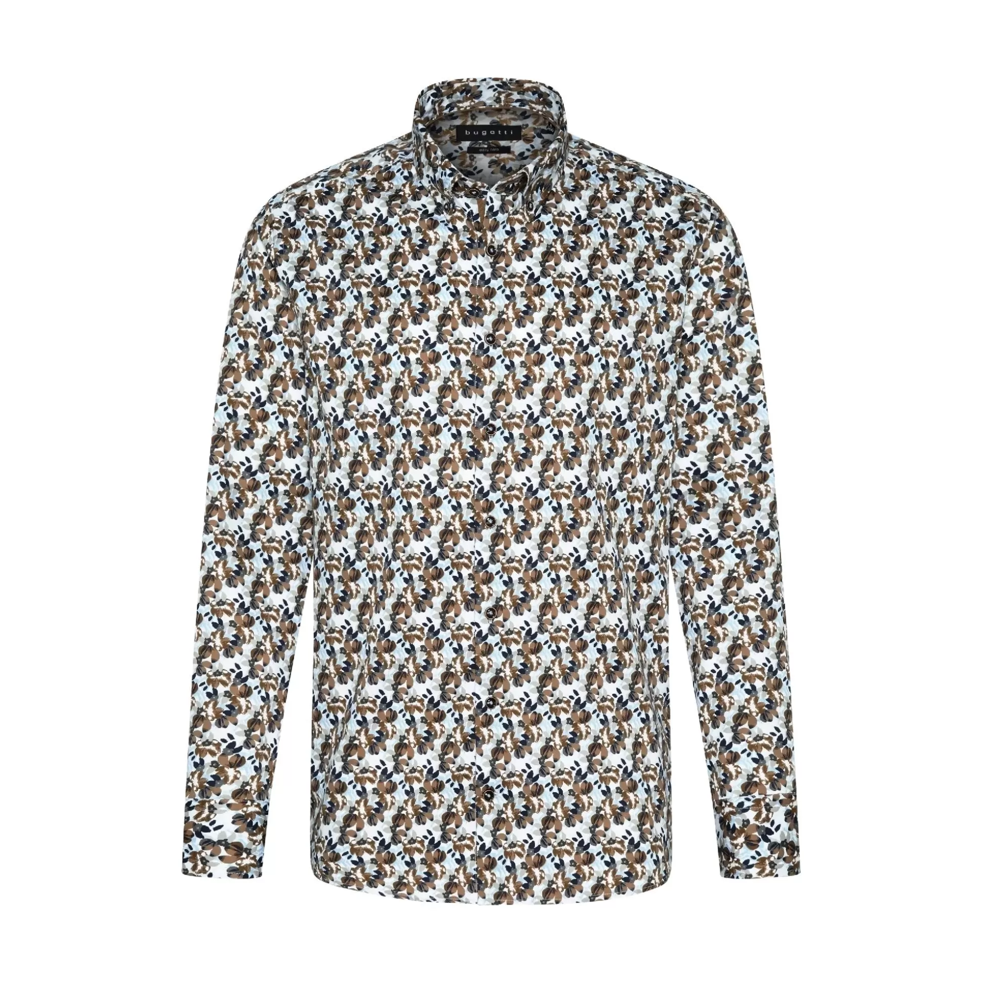 Outlet Henry Bucks BUGATTI Men's Printed Long Sleeve Shirt CHARCOAL/YELLOW/MULTI