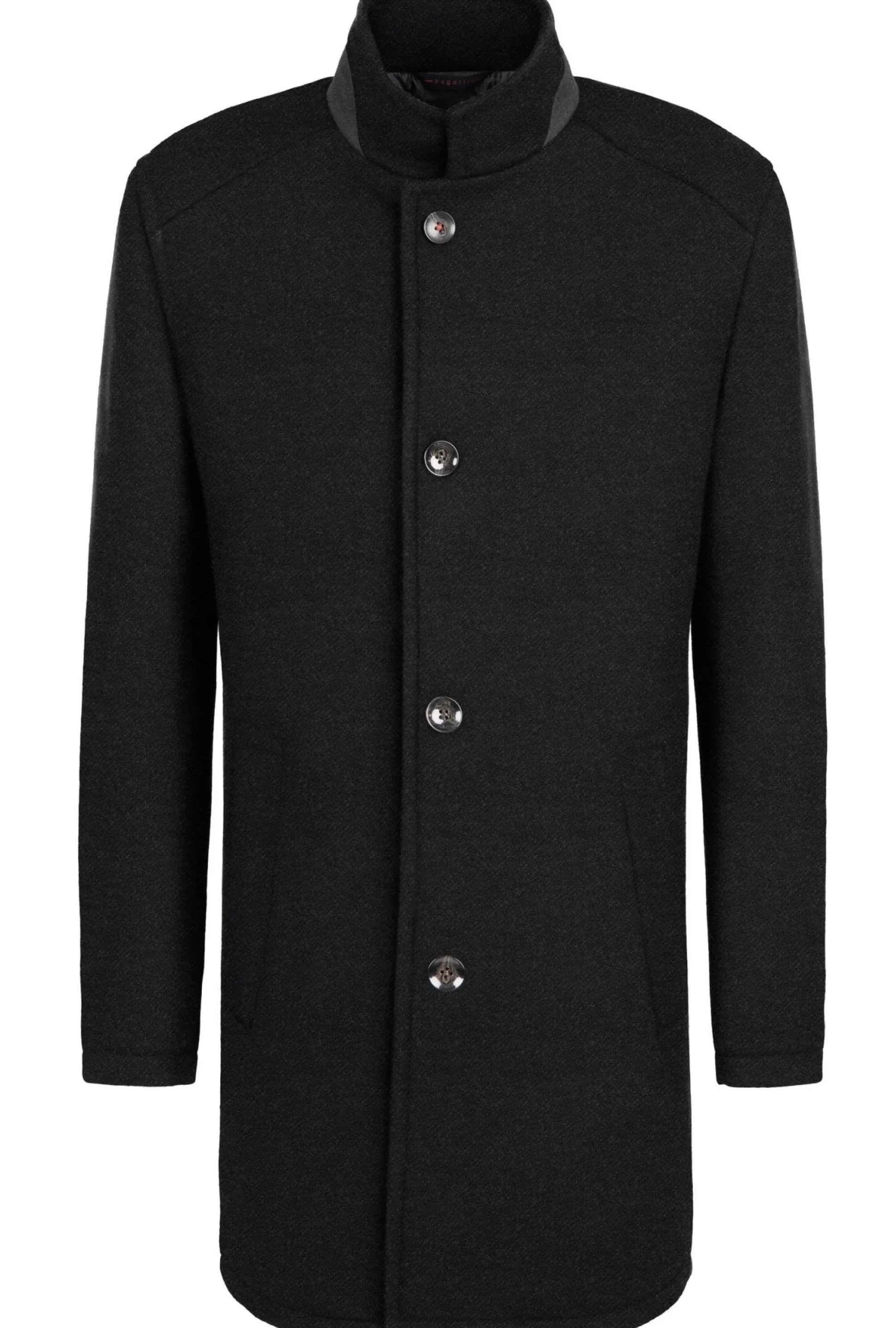 Store Henry Bucks BUGATTI MENS Wool Coat With Band Collar BLACK