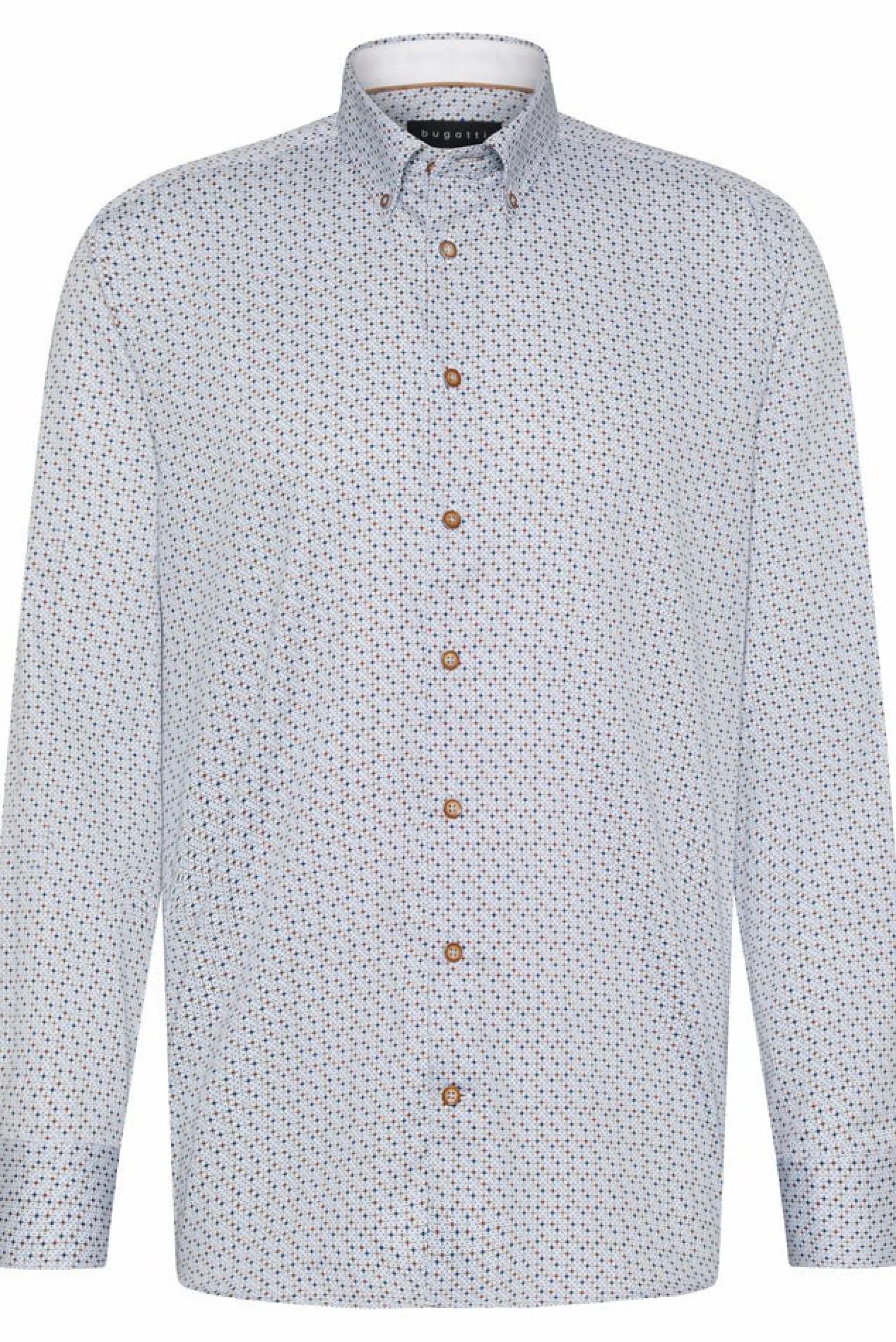 New Henry Bucks BUGATTI Printed Long Sleeve Shirt WHITE MULTI