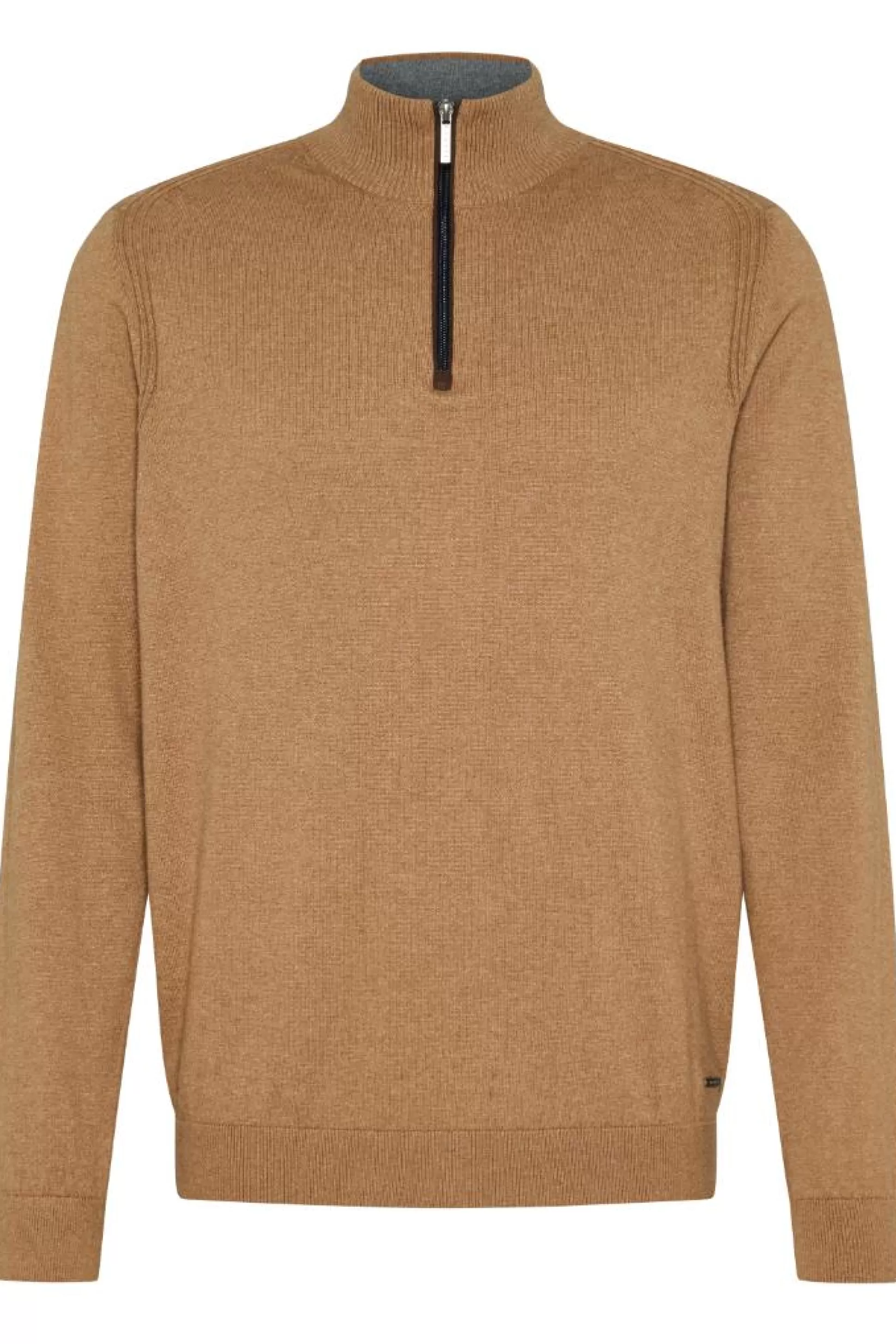 Fashion Henry Bucks BUGATTI Quarter Zip Long Sleeve Jumper BEIGE REG