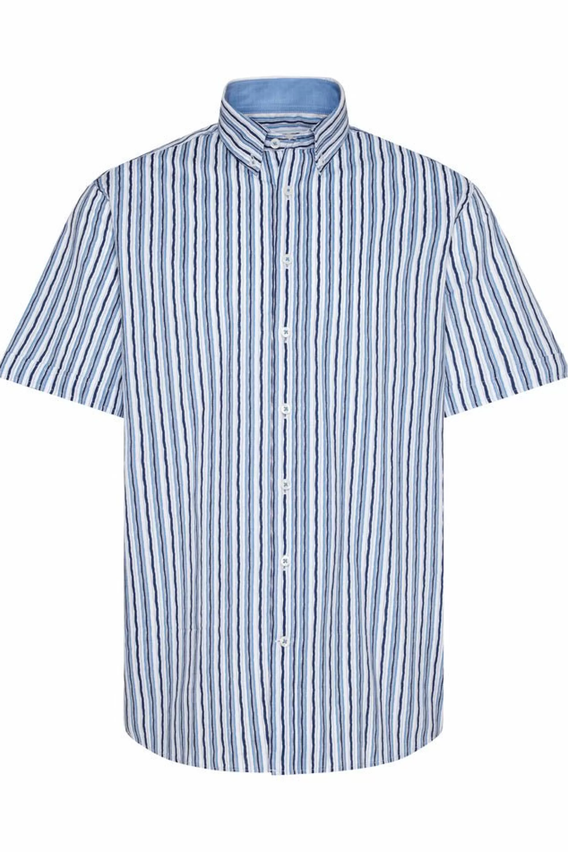 Outlet Henry Bucks BUGATTI Short Sleeve Printed Shirts BLUE STRIPE