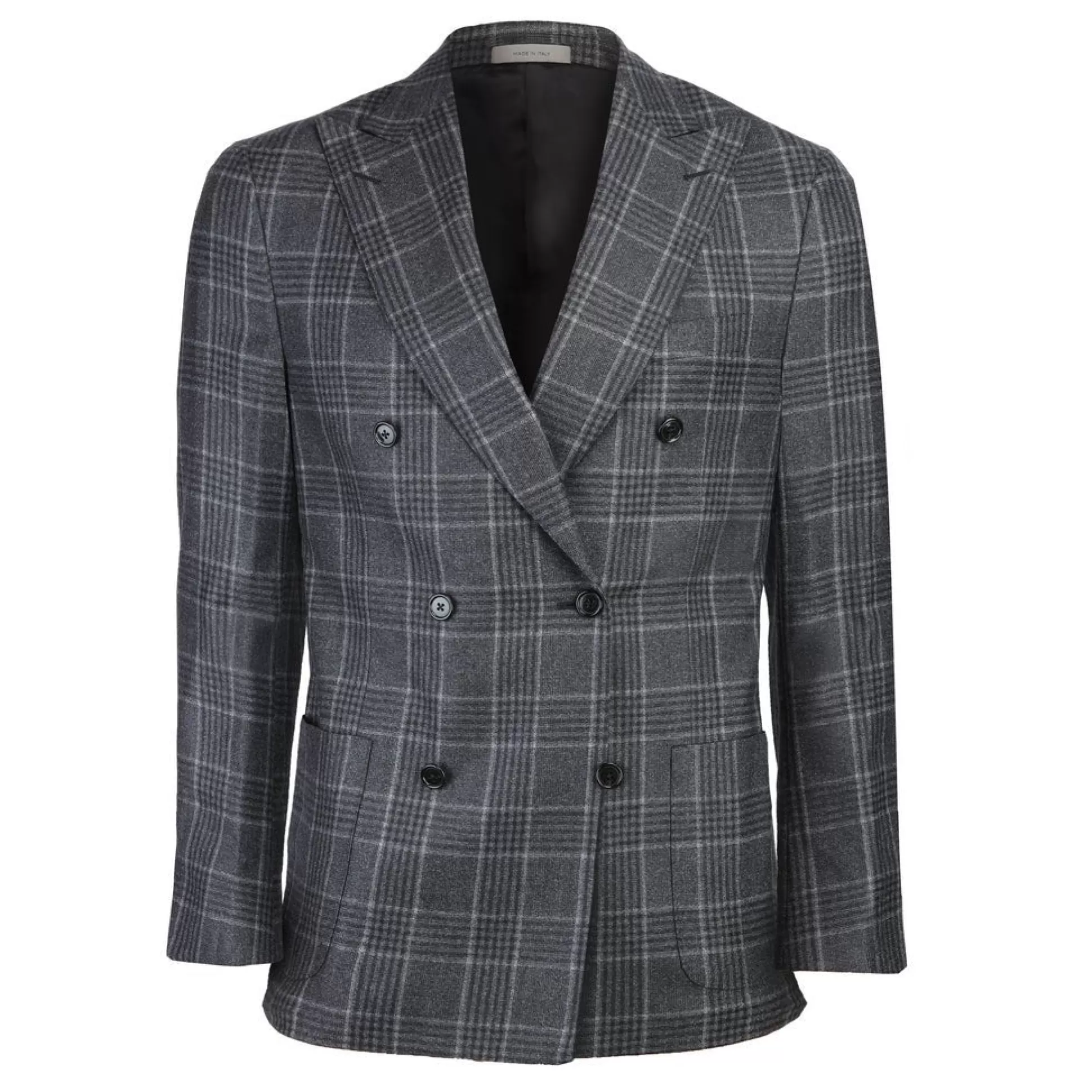Outlet Henry Bucks CORNELIANI Double Breasted Wool Check Gate Jacket CHARCOAL