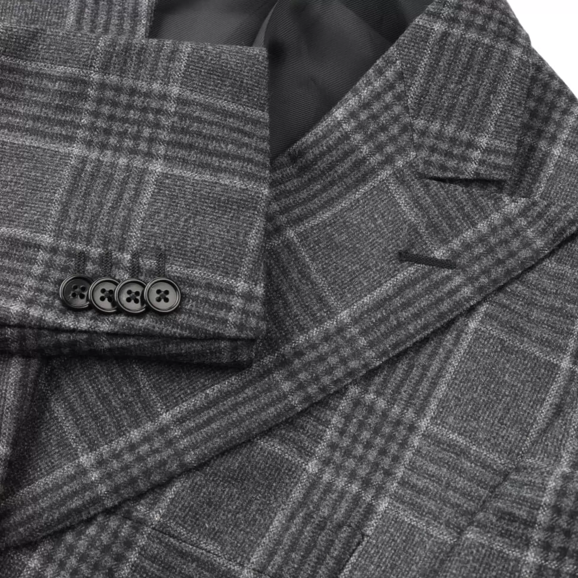 Outlet Henry Bucks CORNELIANI Double Breasted Wool Check Gate Jacket CHARCOAL