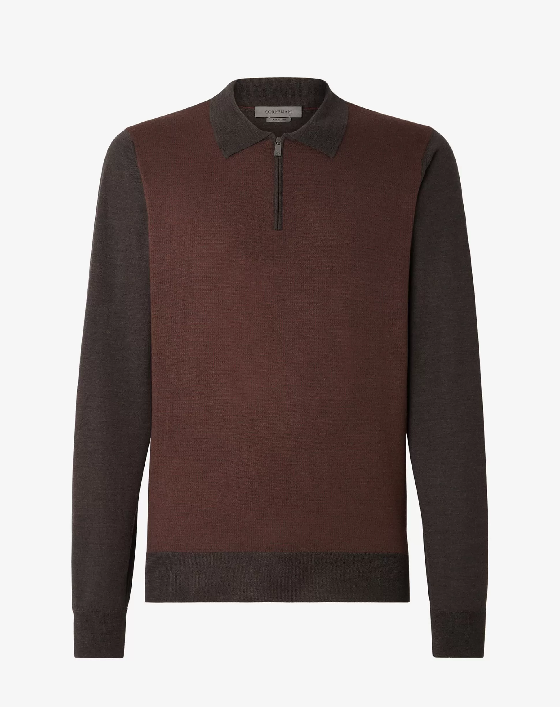 Outlet Henry Bucks CORNELIANI Merino Zip Up Polo BROWN