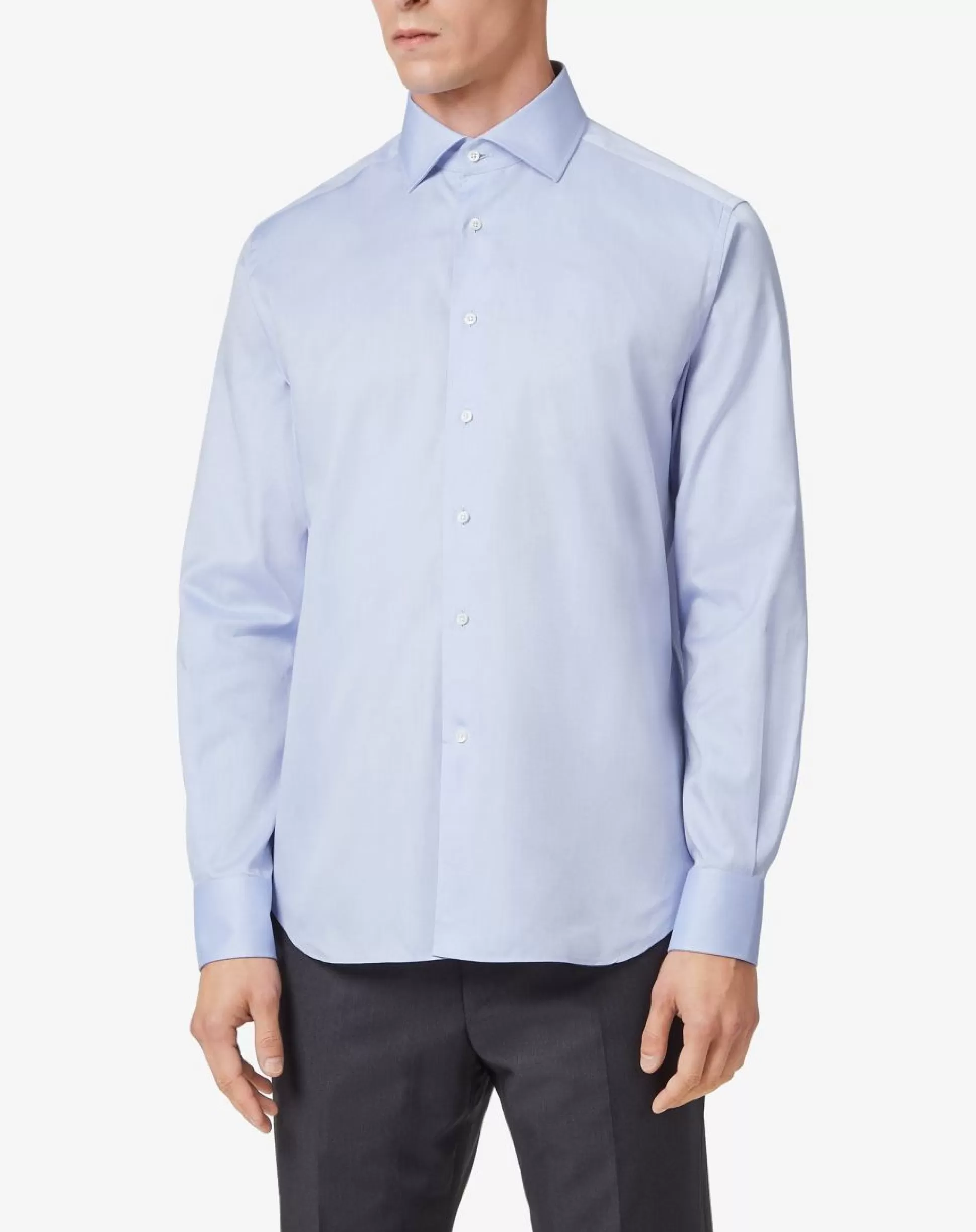 Shop Henry Bucks Corneliani Oxford Shirt In BLUE/SKY