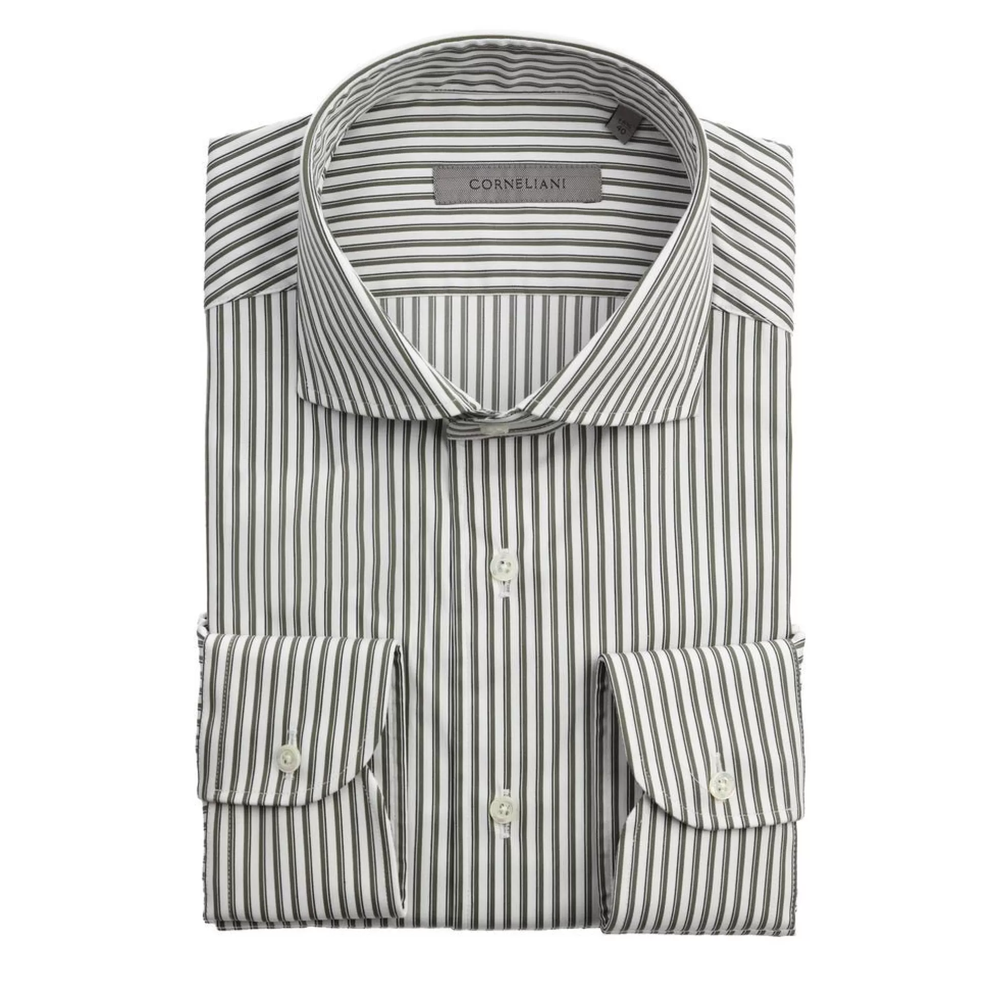 Flash Sale Henry Bucks CORNELIANI Poplin Stripe Shirt Single-Cuff Tailored Fit OLIVE/WHITE OLIVE/WHITE SC-TAILORED FIT