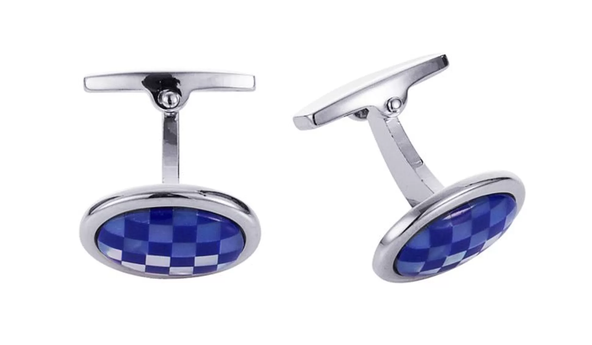 Fashion Henry Bucks Cudworth Rhodium/Mother Of Pearl+Lapis Check Cufflinks -