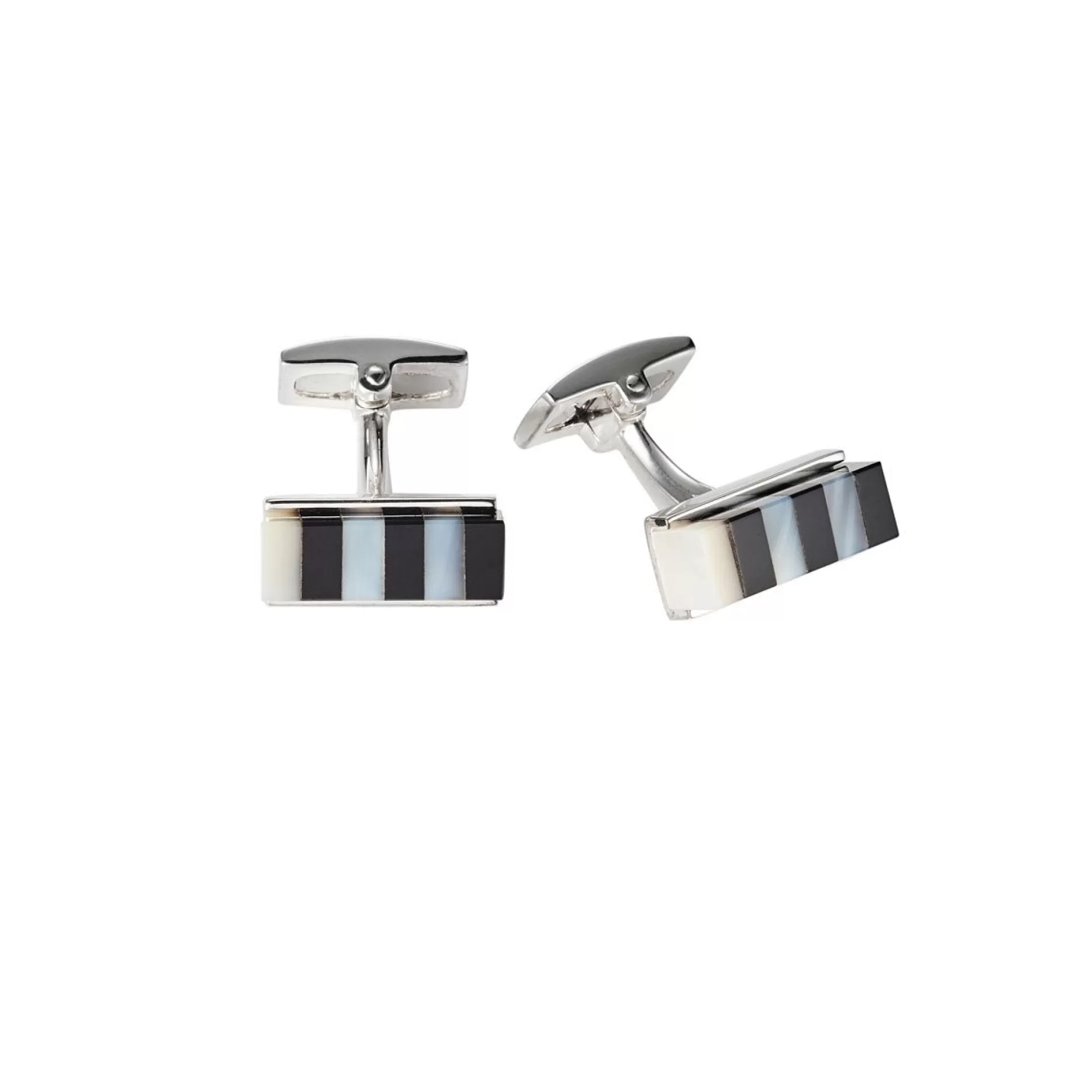 Best Henry Bucks Cudworth Sterling Silver Onyx+Mother Of Pearl Cufflinks -