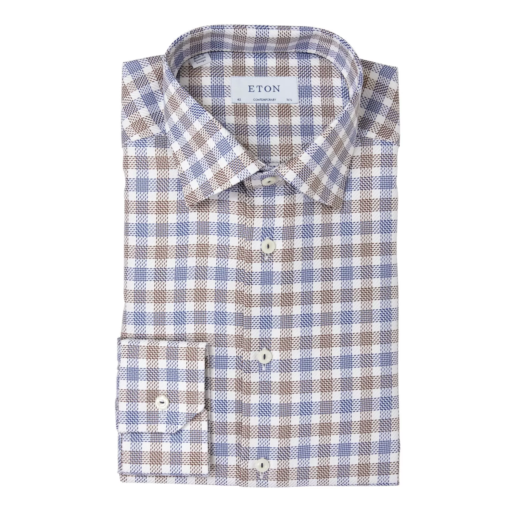 Hot Henry Bucks ETON CHECK KING TWILL SHIRT BLUE/BROWN