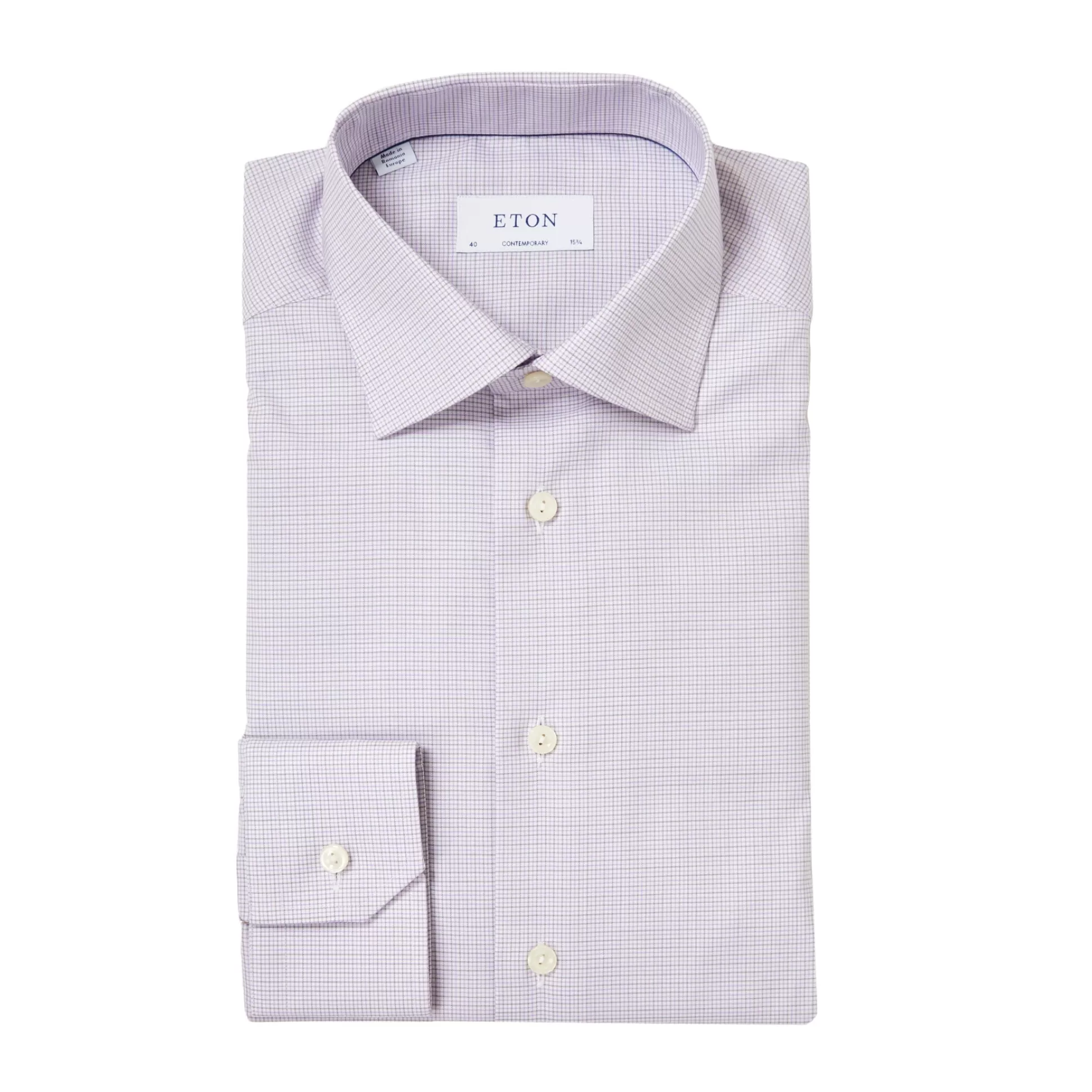 New Henry Bucks ETON Micro Checked Shirt MID PURPLE