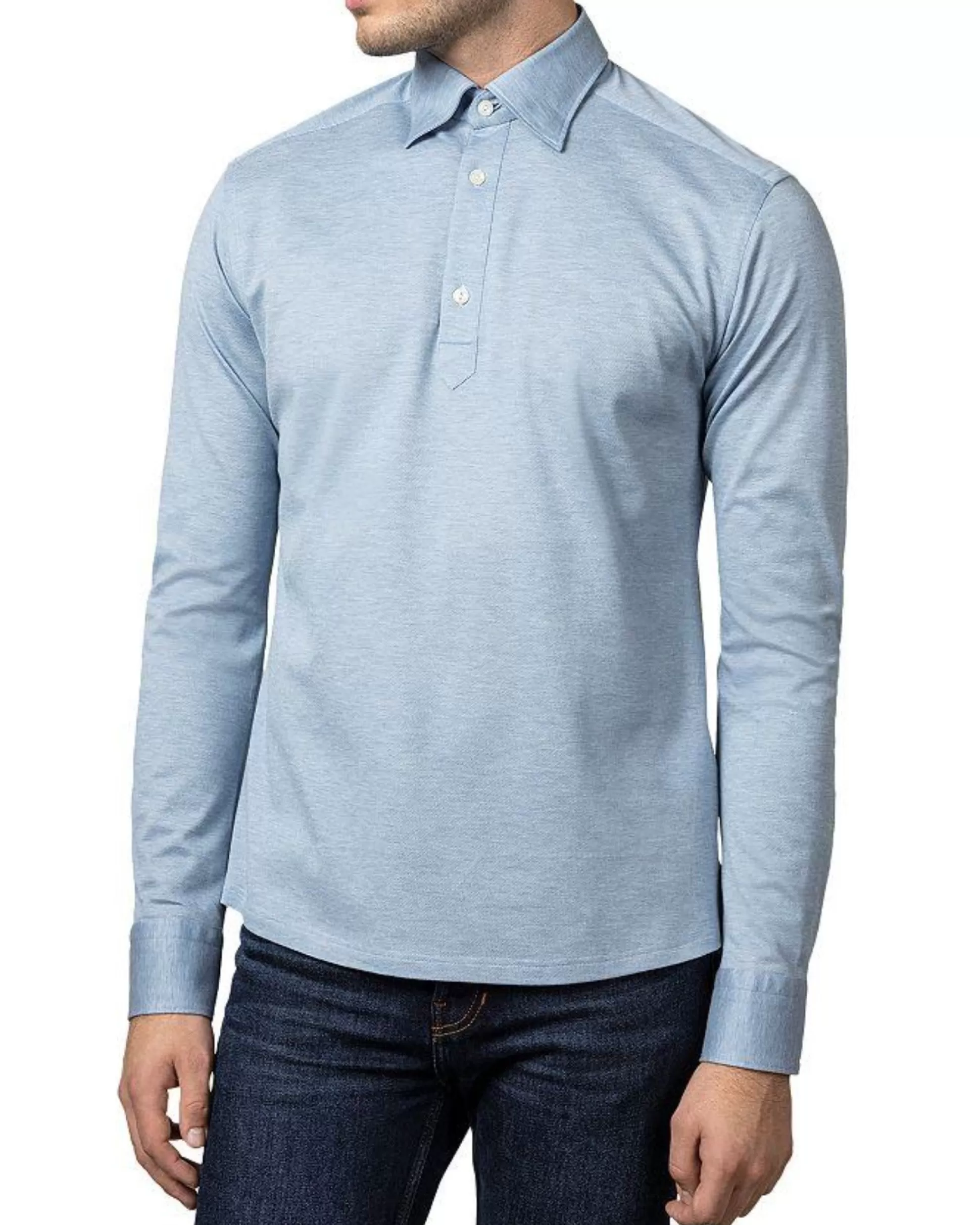 Cheap Henry Bucks ETON Piqué Long Sleeve Polo Shirt BLUE