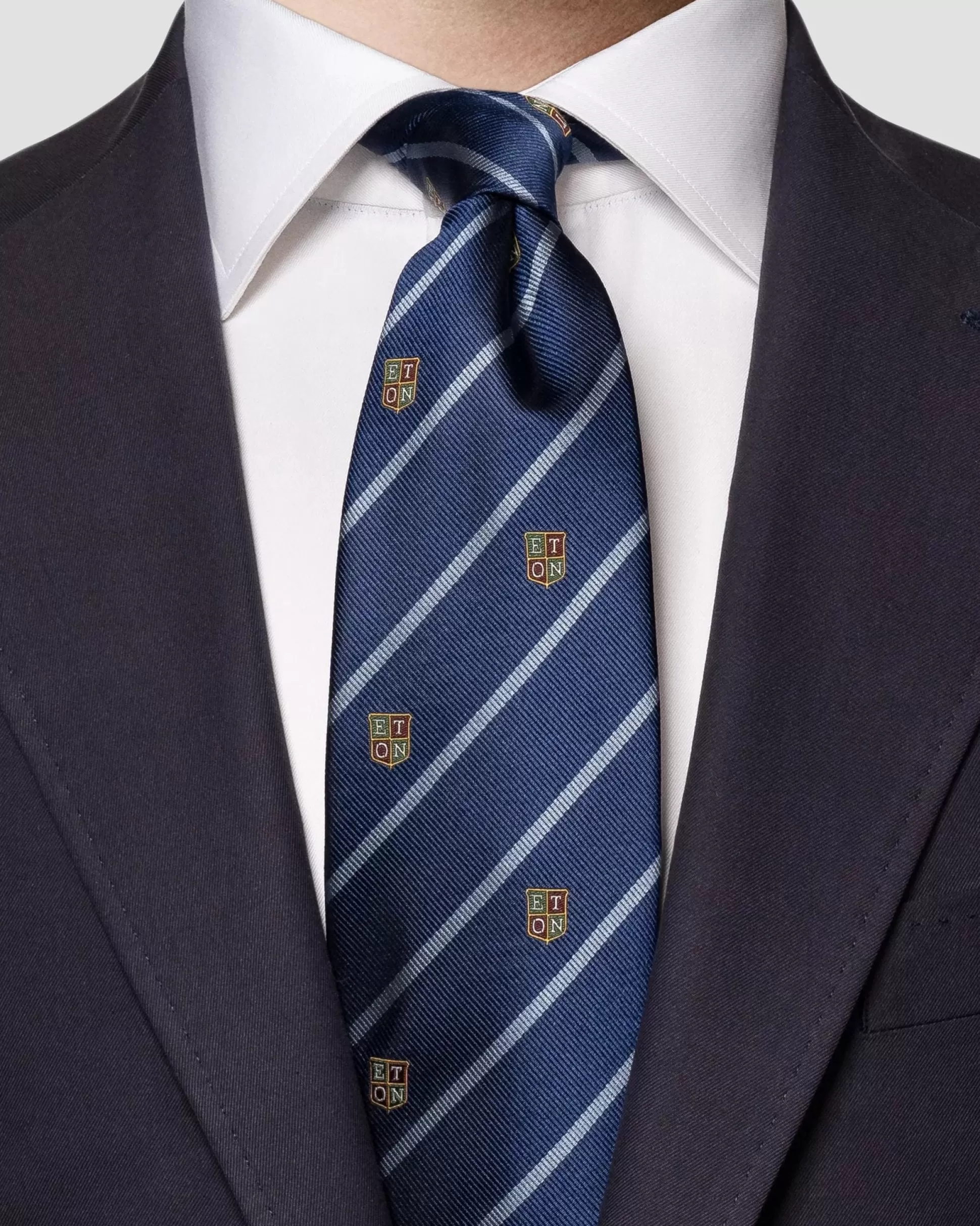 Discount Henry Bucks ETON Regimental Stripe Silk Tie MID BLUE