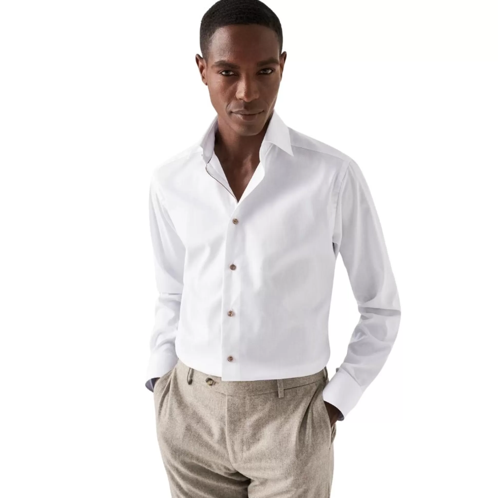 Sale Henry Bucks ETON Twill Long Sleeve Shirt Single Cuff Classic Fit WHITE WHITE SC-CLASSIC FIT
