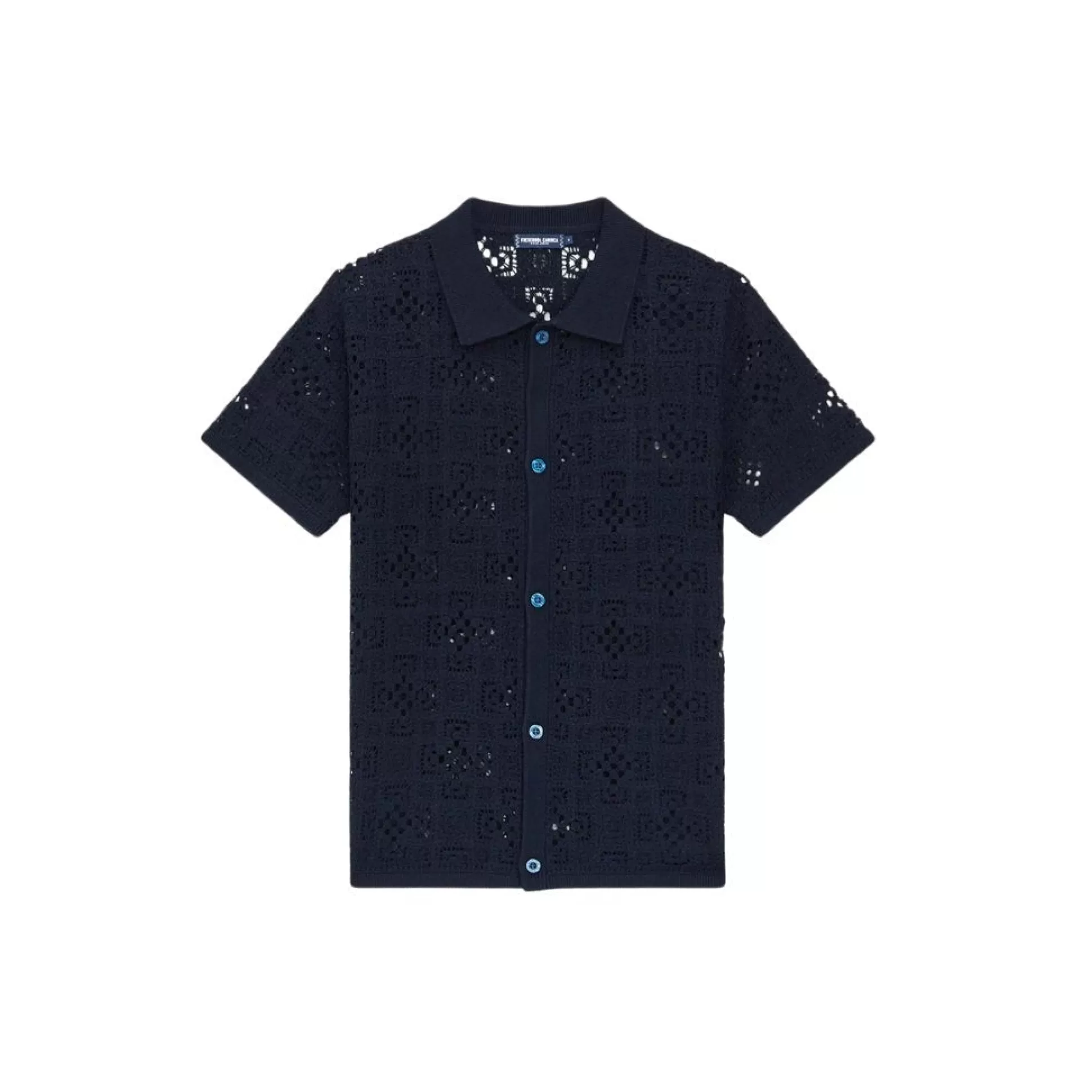 Best Henry Bucks FRESCOBAL CARIOCA Crochet Button Shirt NAVY