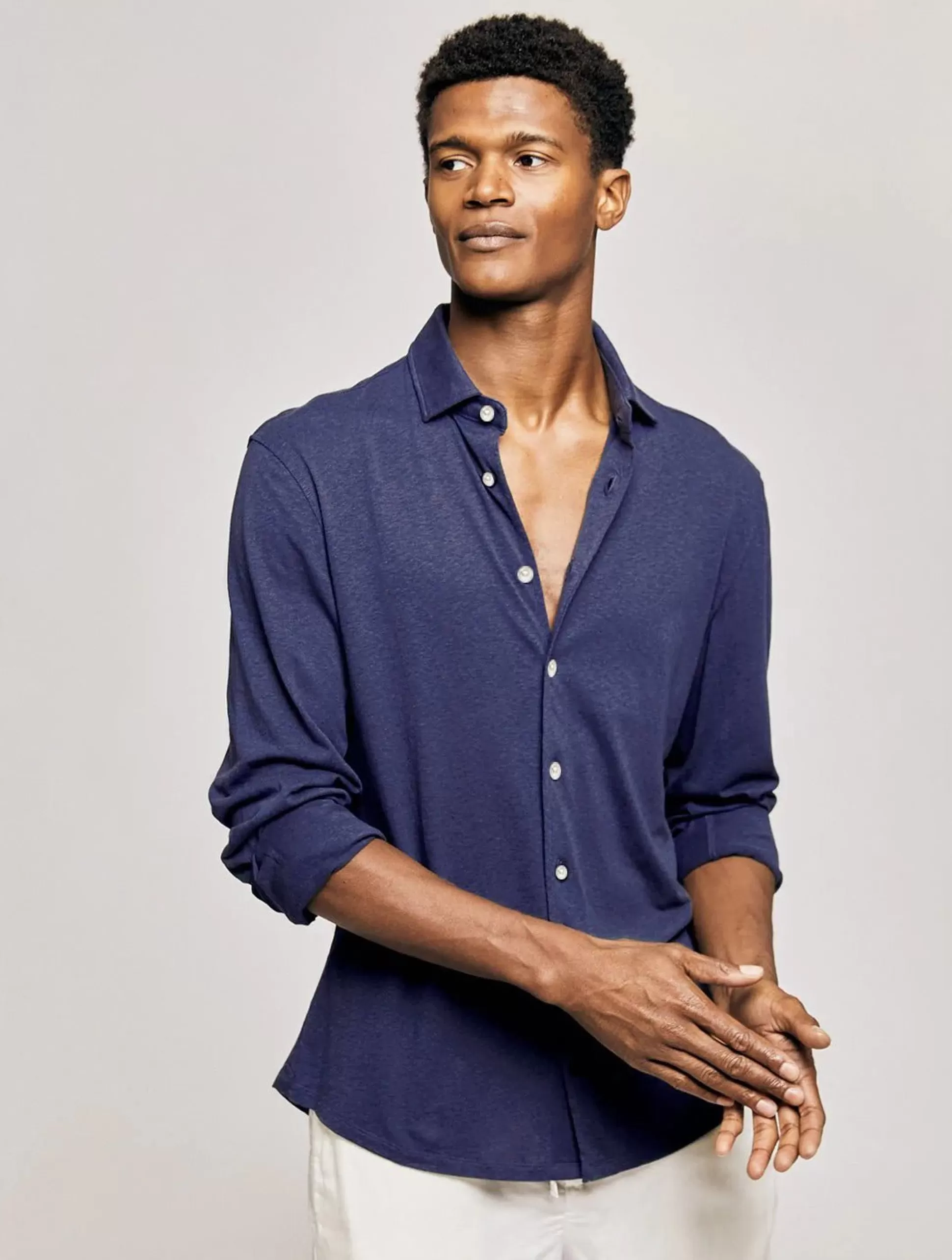 Store Henry Bucks FRESCOBOL CARIOCA Marcio Linen Blend Shirt NAVY