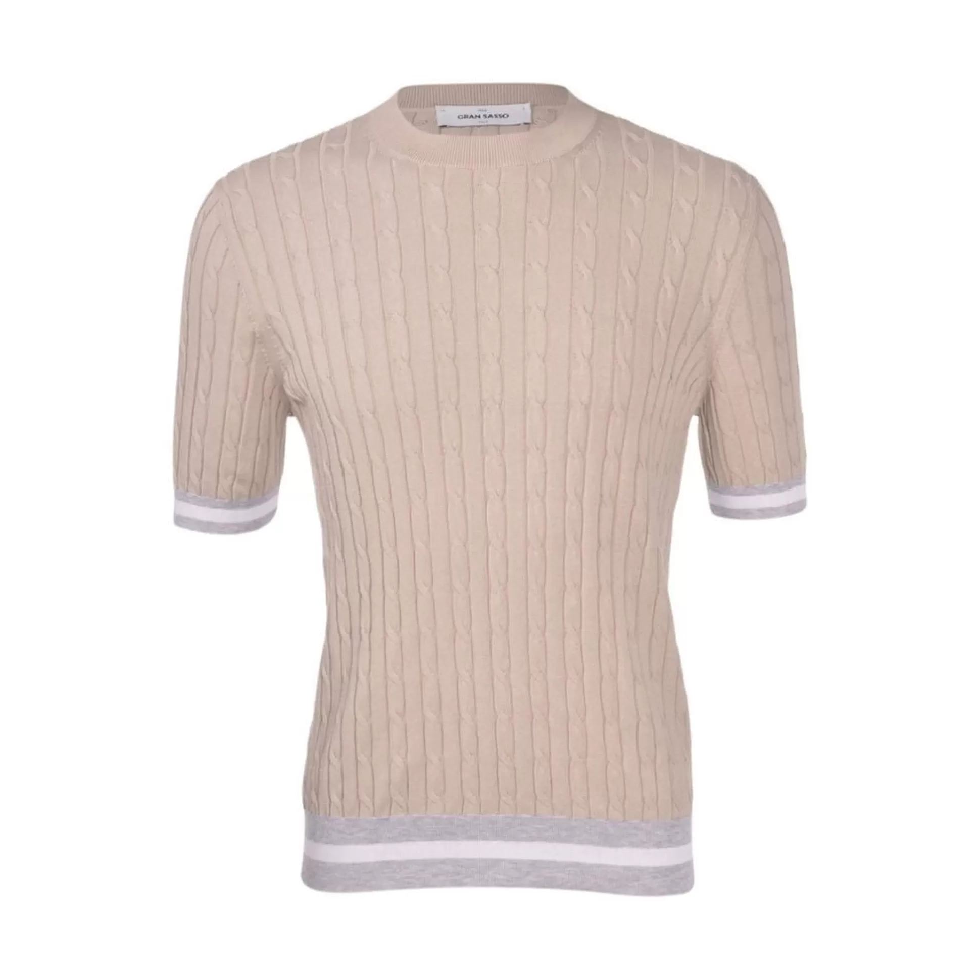 Store Henry Bucks GRAN SASSO Cotton Cable Knit T Shirt LIGHT BEIGE