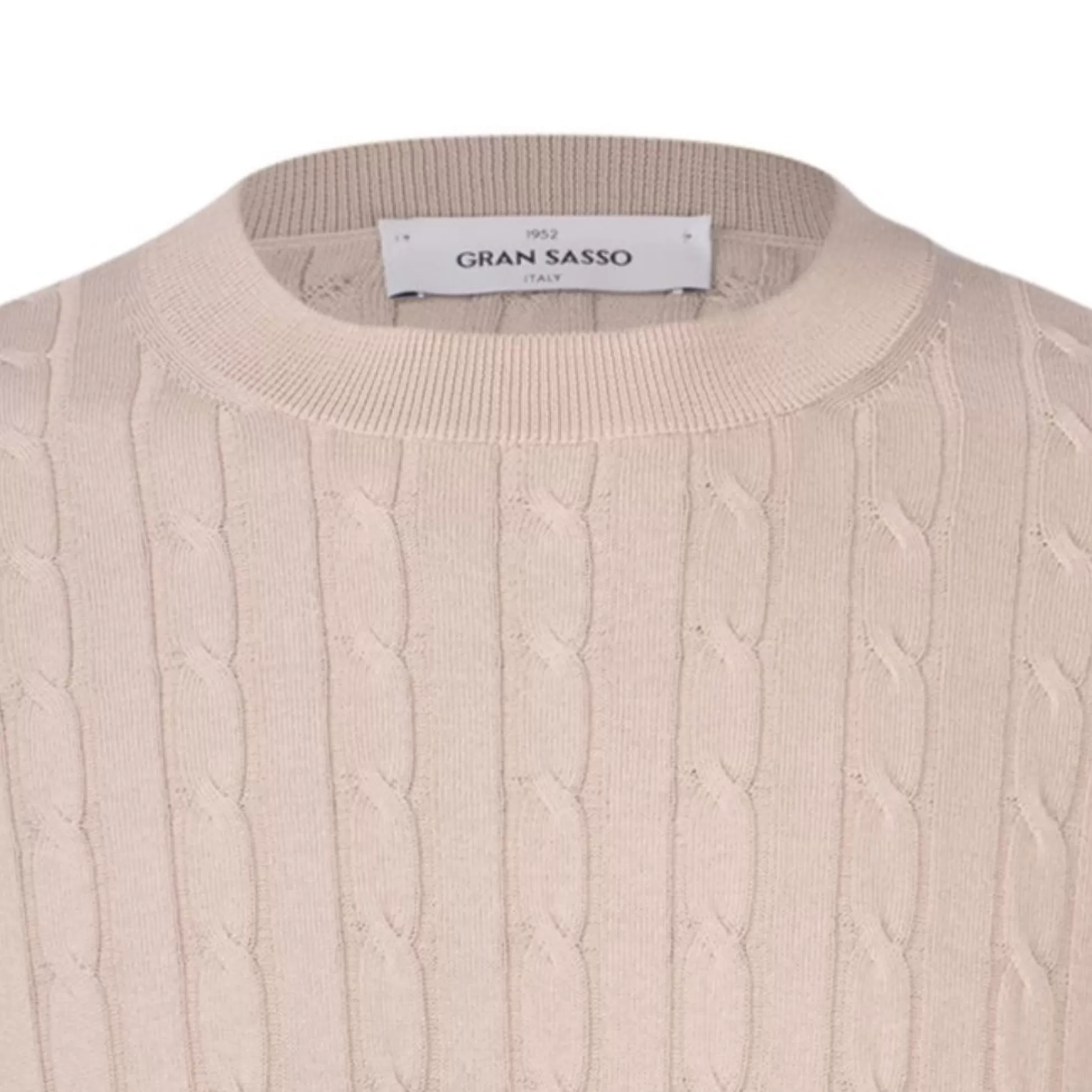 Store Henry Bucks GRAN SASSO Cotton Cable Knit T Shirt LIGHT BEIGE