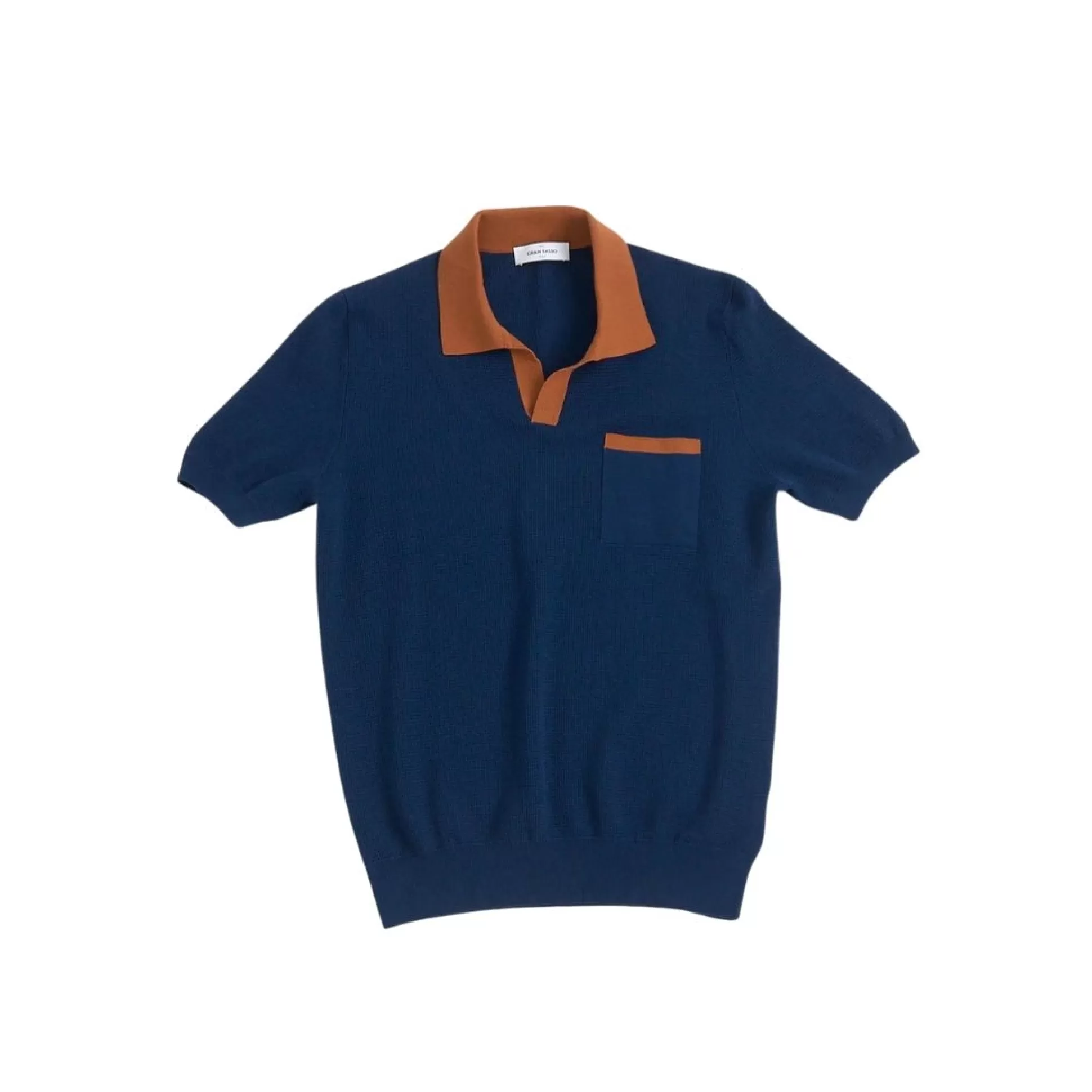 Fashion Henry Bucks GRAN SASSO Cotton Knit Pocket Polo NAVY/BROWN