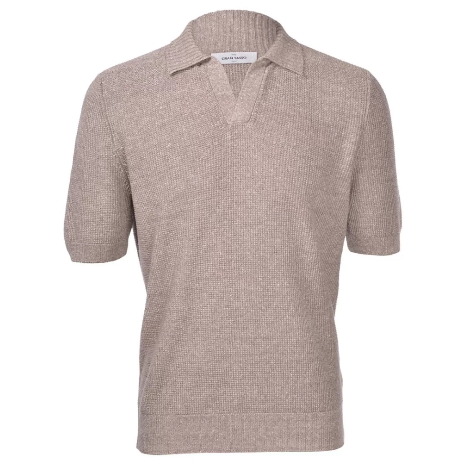 New Henry Bucks GRAN SASSO Cotton Linen Knit Short Sleeve LIGHT BROWN