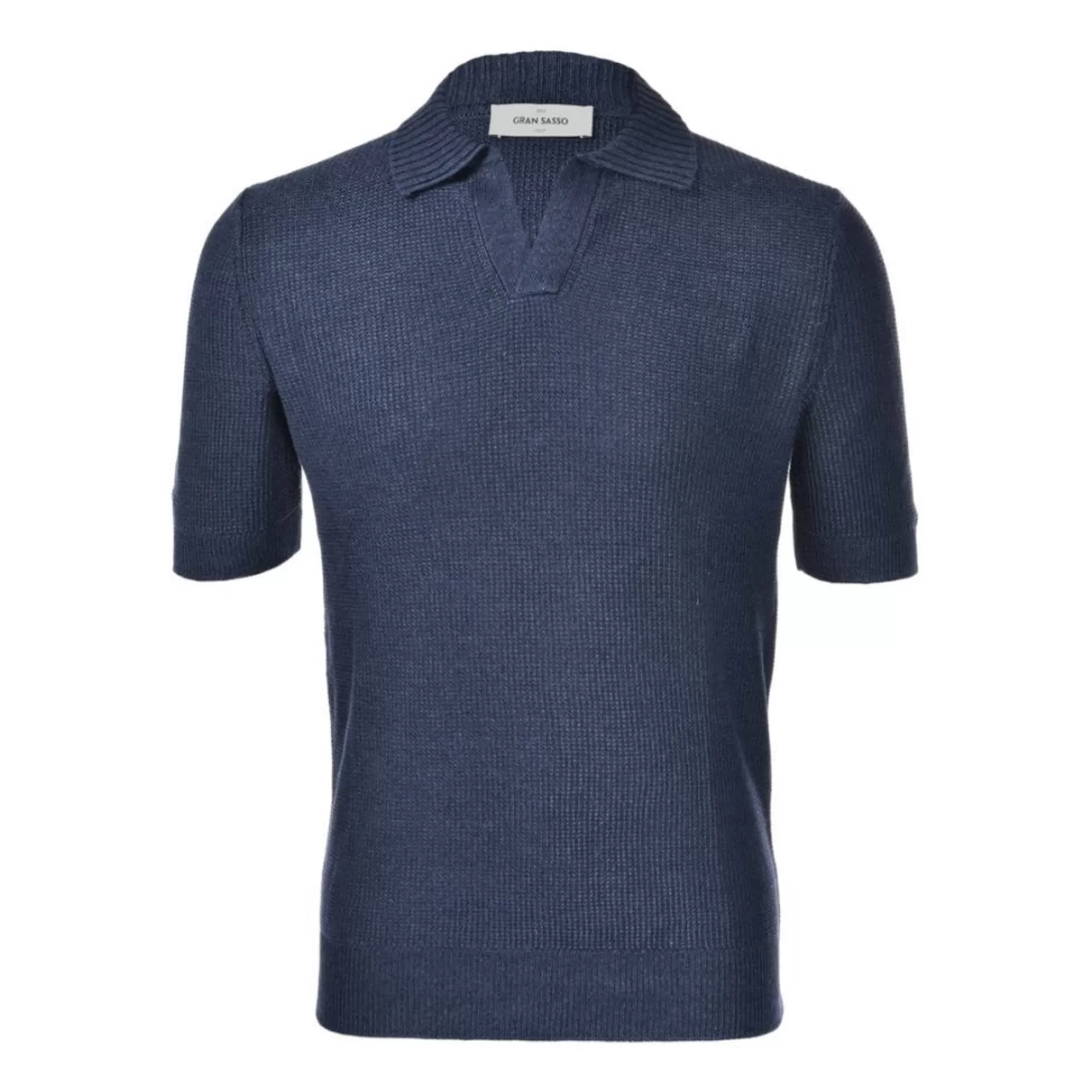 New Henry Bucks GRAN SASSO Cotton Linen Knit Short Sleeve NAVY