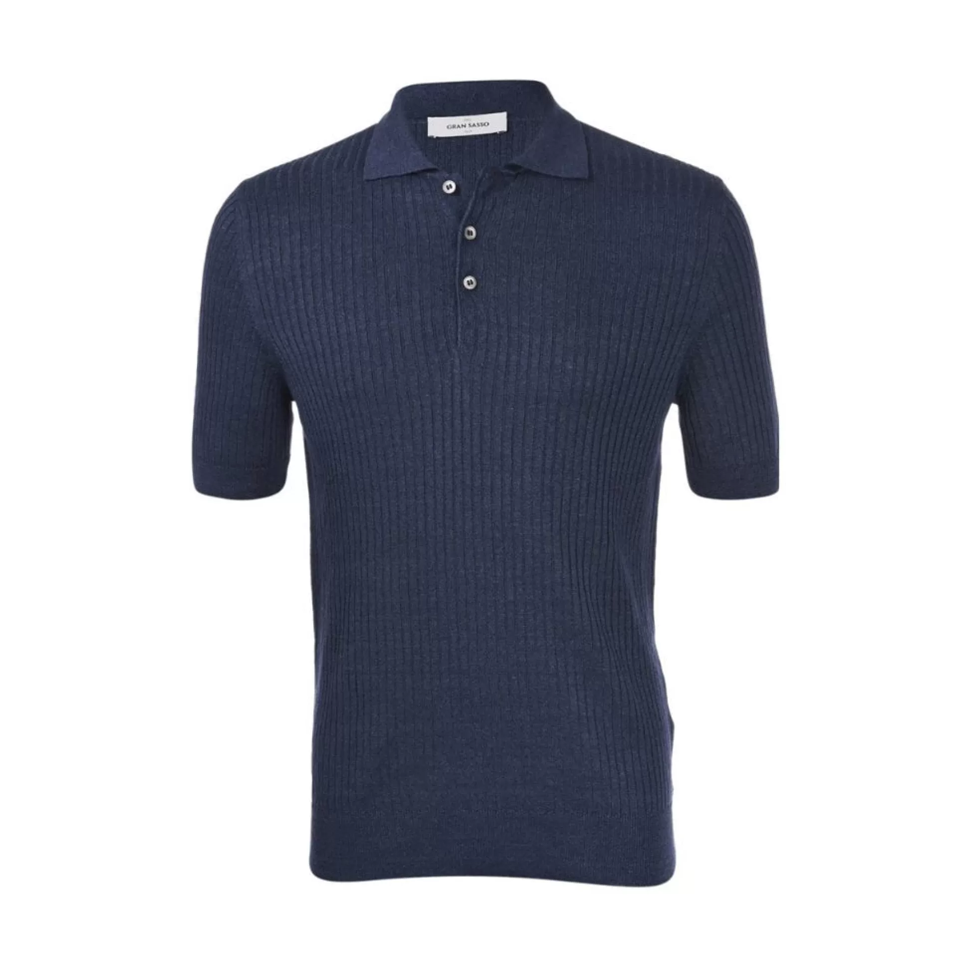 Store Henry Bucks GRAN SASSO Cotton Linen Ribbed Polo NAVY