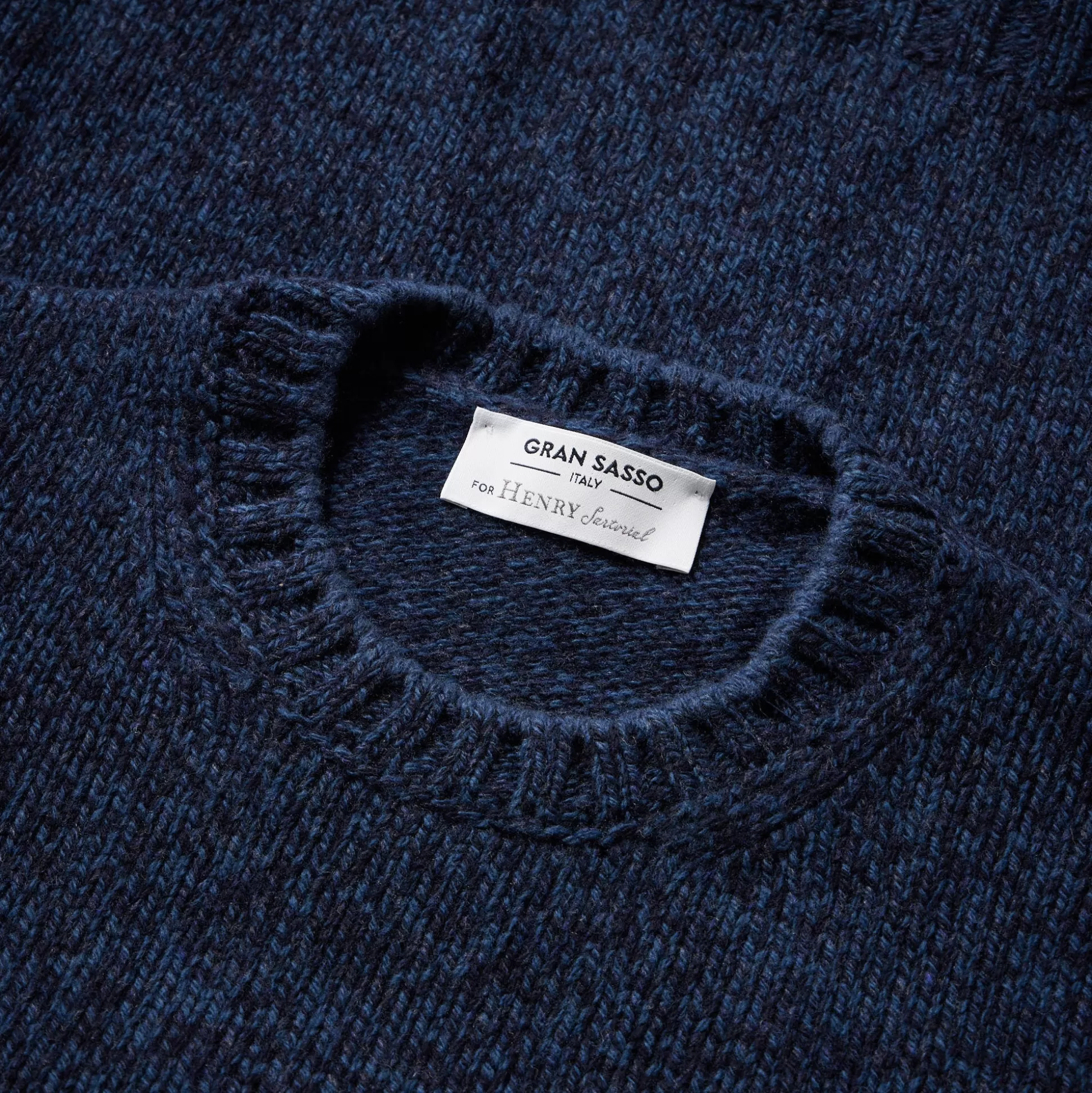 Hot Henry Bucks GRAN SASSO X HENRY SARTORIAL Wool Crew Neck Knit NAVY
