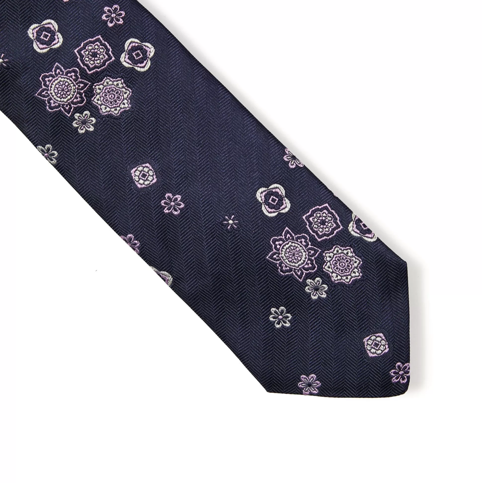 Shop Henry Bucks HENRY SARTORIAL 3 Fold Silk Platinum Tie NAVY/PINK