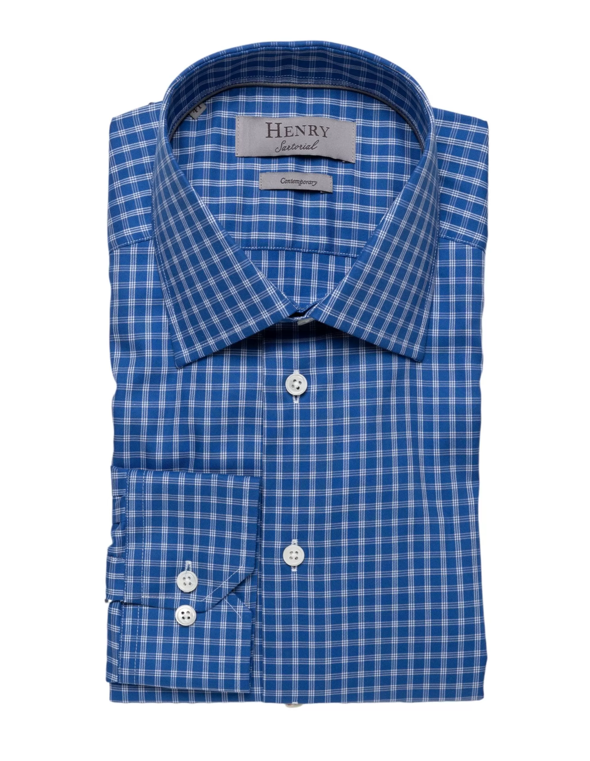 Best Sale Henry Bucks HENRY SARTORIAL Base White Check Shirt NAVY