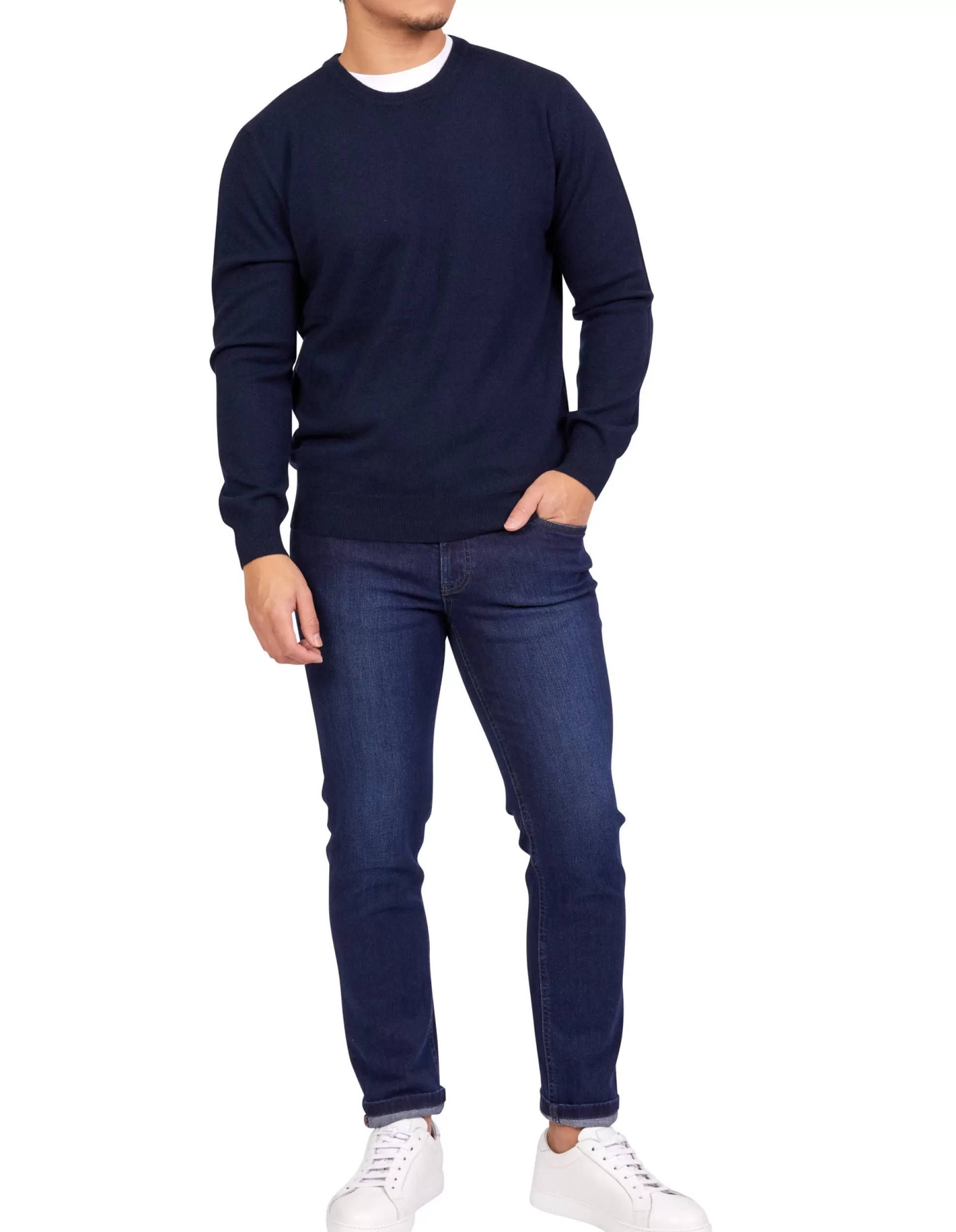 New Henry Bucks HENRY SARTORIAL Cashmere Crew Neck Knit NAVY