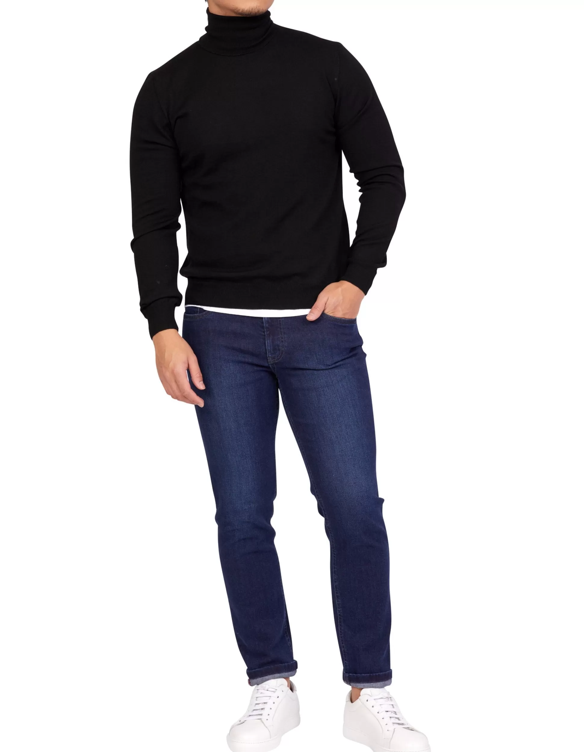 New Henry Bucks HENRY SARTORIAL Cashmere Roll Neck Knit BLACK