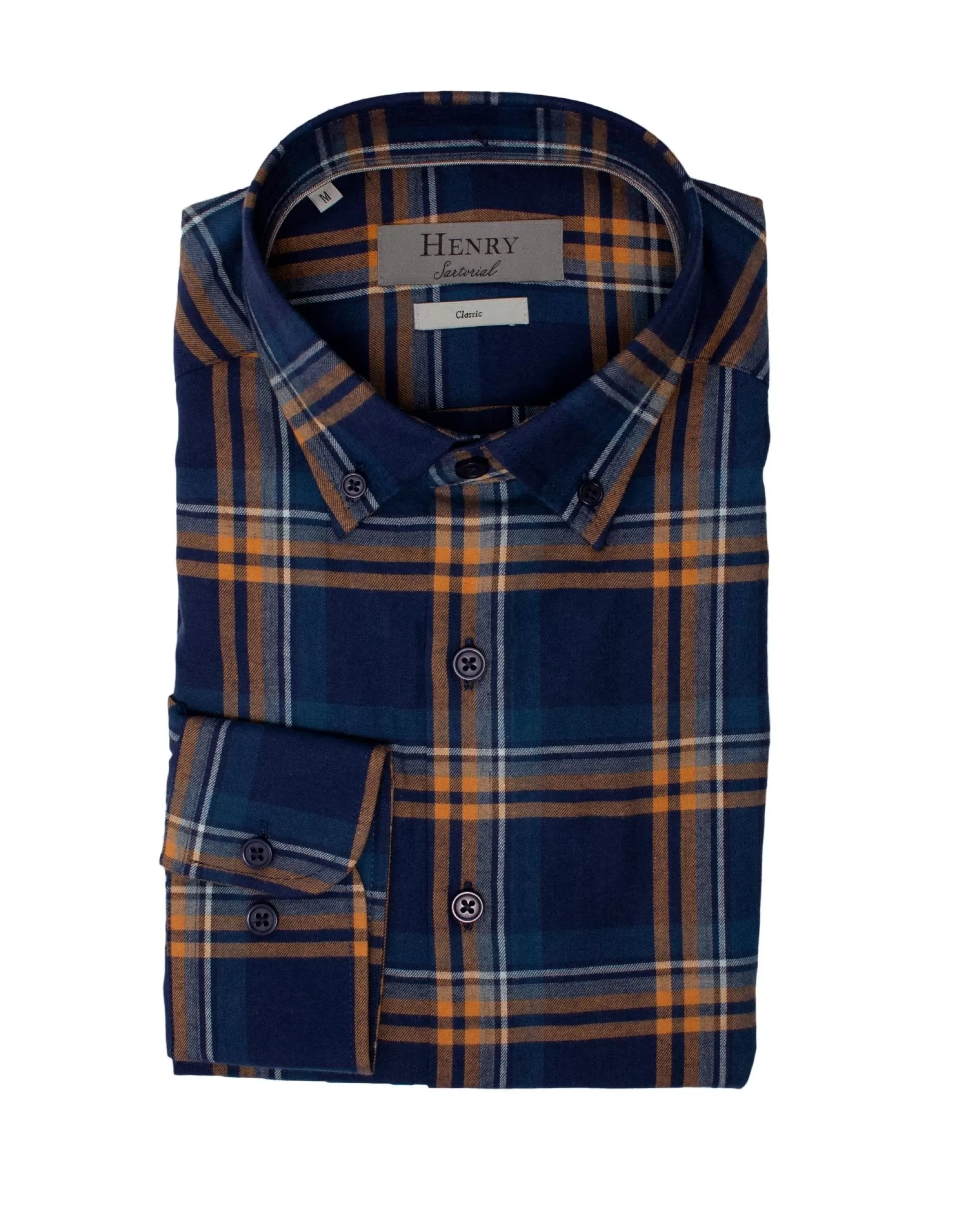 Fashion Henry Bucks HENRY SARTORIAL Casual Check Shirt NAVY/BROWN