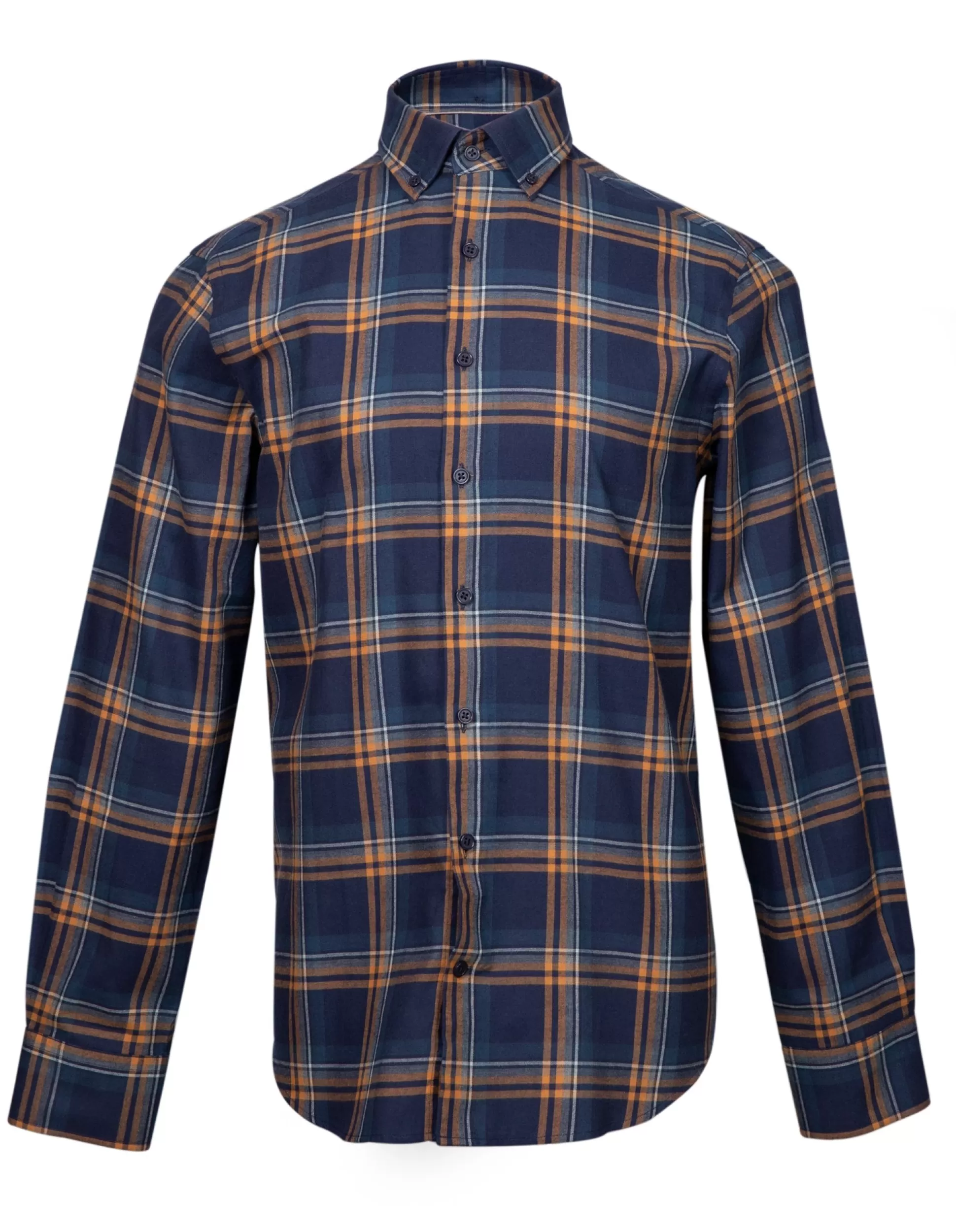 Fashion Henry Bucks HENRY SARTORIAL Casual Check Shirt NAVY/BROWN