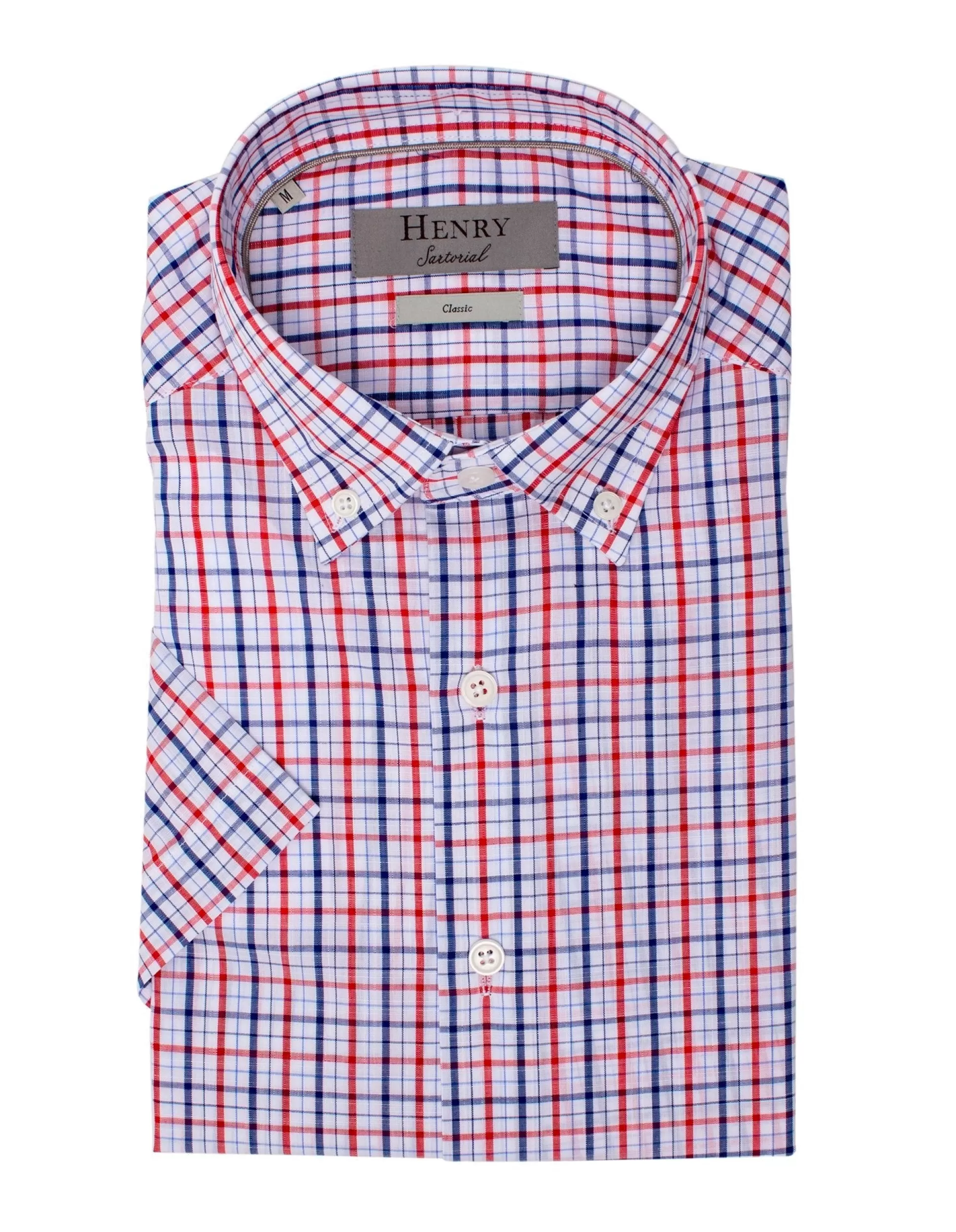 Store Henry Bucks HENRY SARTORIAL Casual Check Shirt WHITE/NAVY/RED