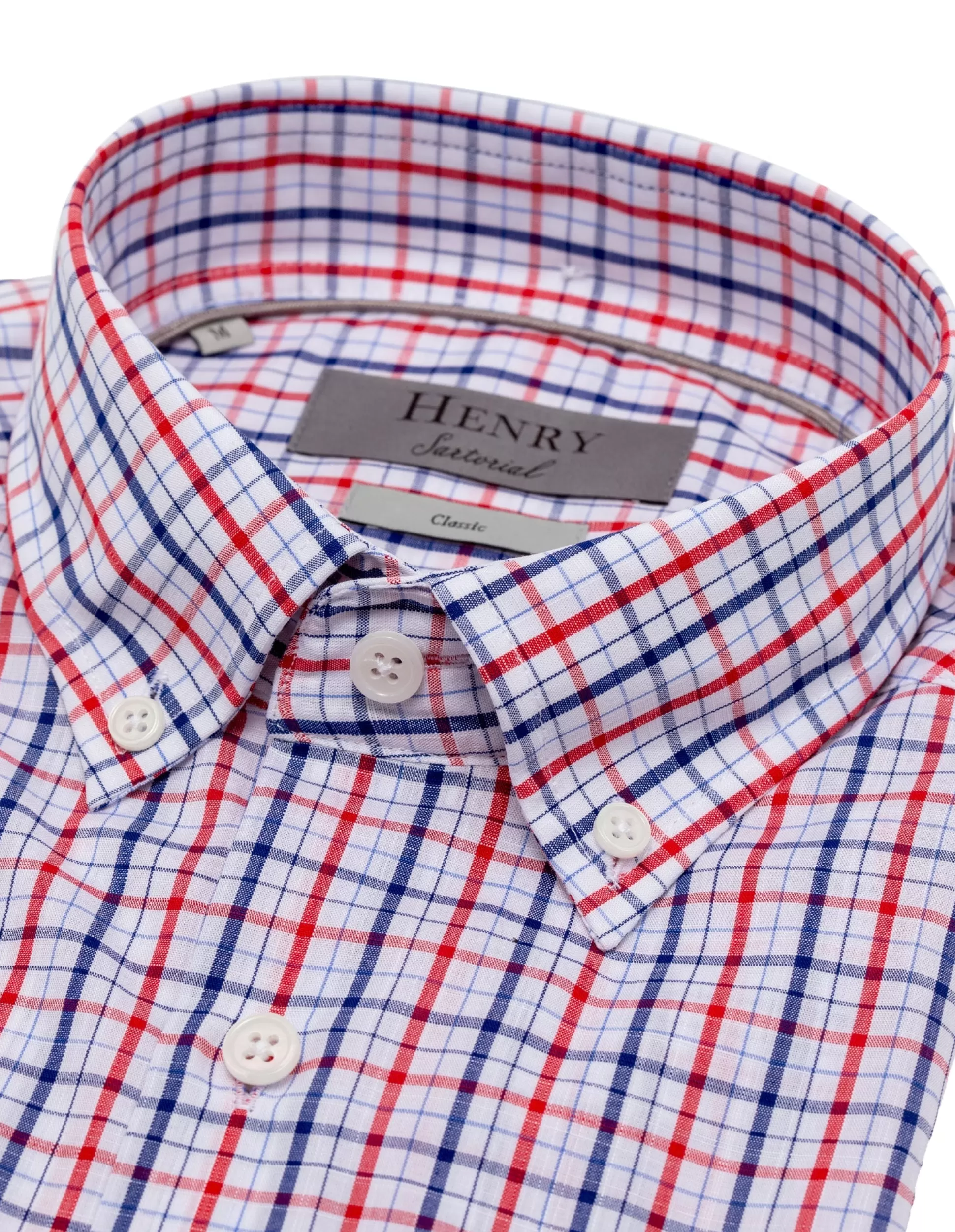 Store Henry Bucks HENRY SARTORIAL Casual Check Shirt WHITE/NAVY/RED