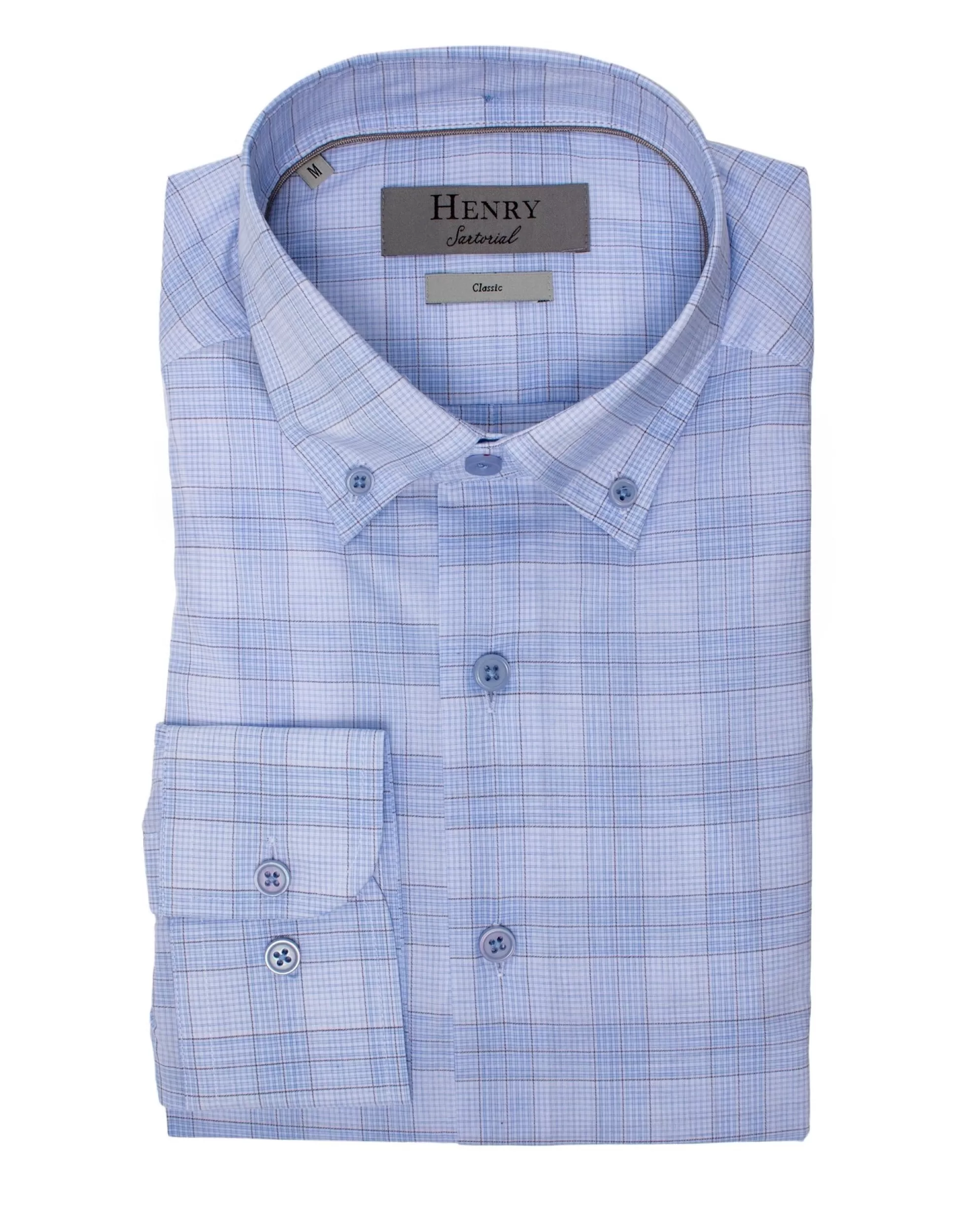 Store Henry Bucks HENRY SARTORIAL Casual Micro Check Shirt BLUE/BROWN