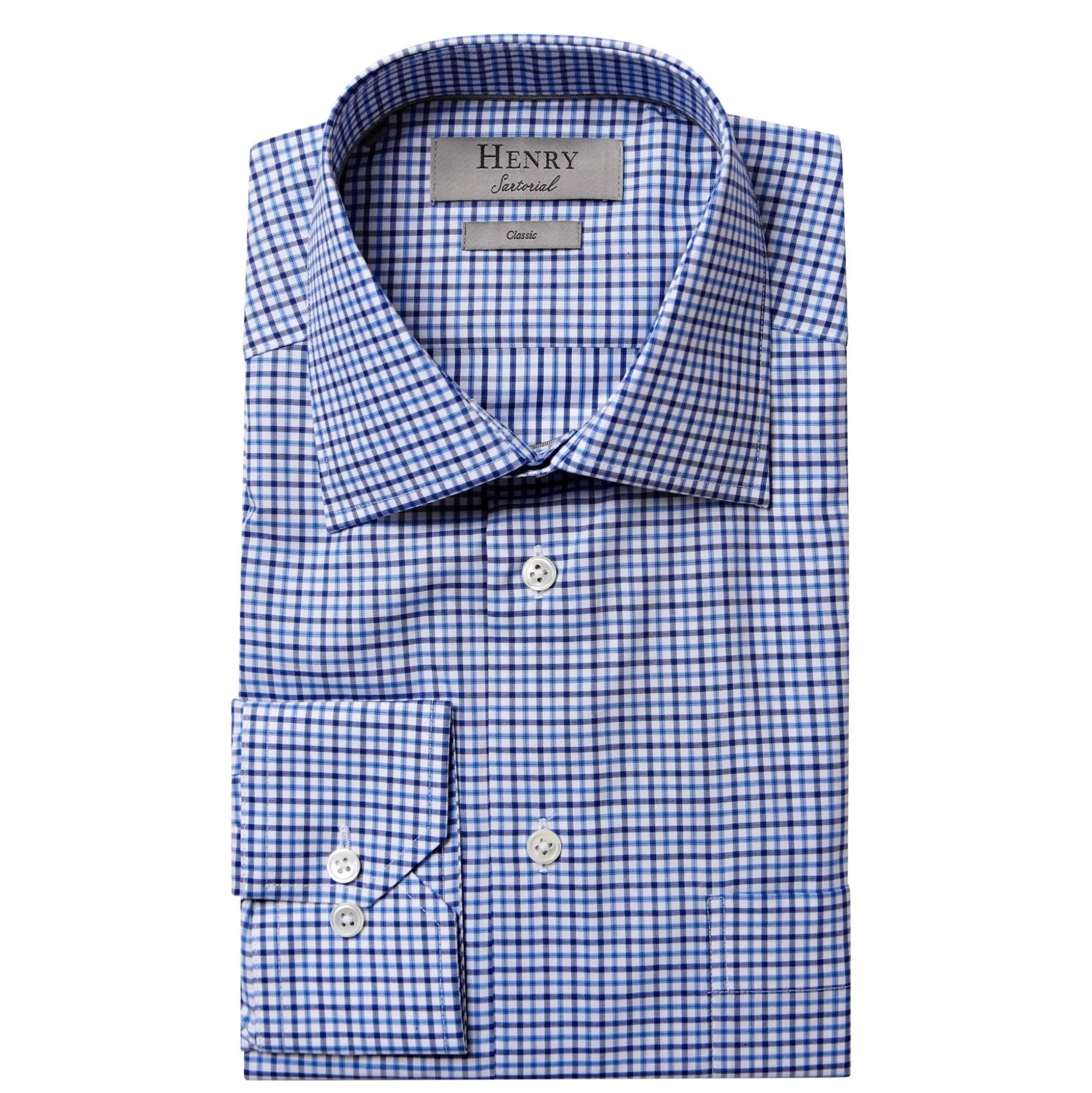 Clearance Henry Bucks HENRY SARTORIAL Check Casual Shirt NAVY/BLUE/WHITE