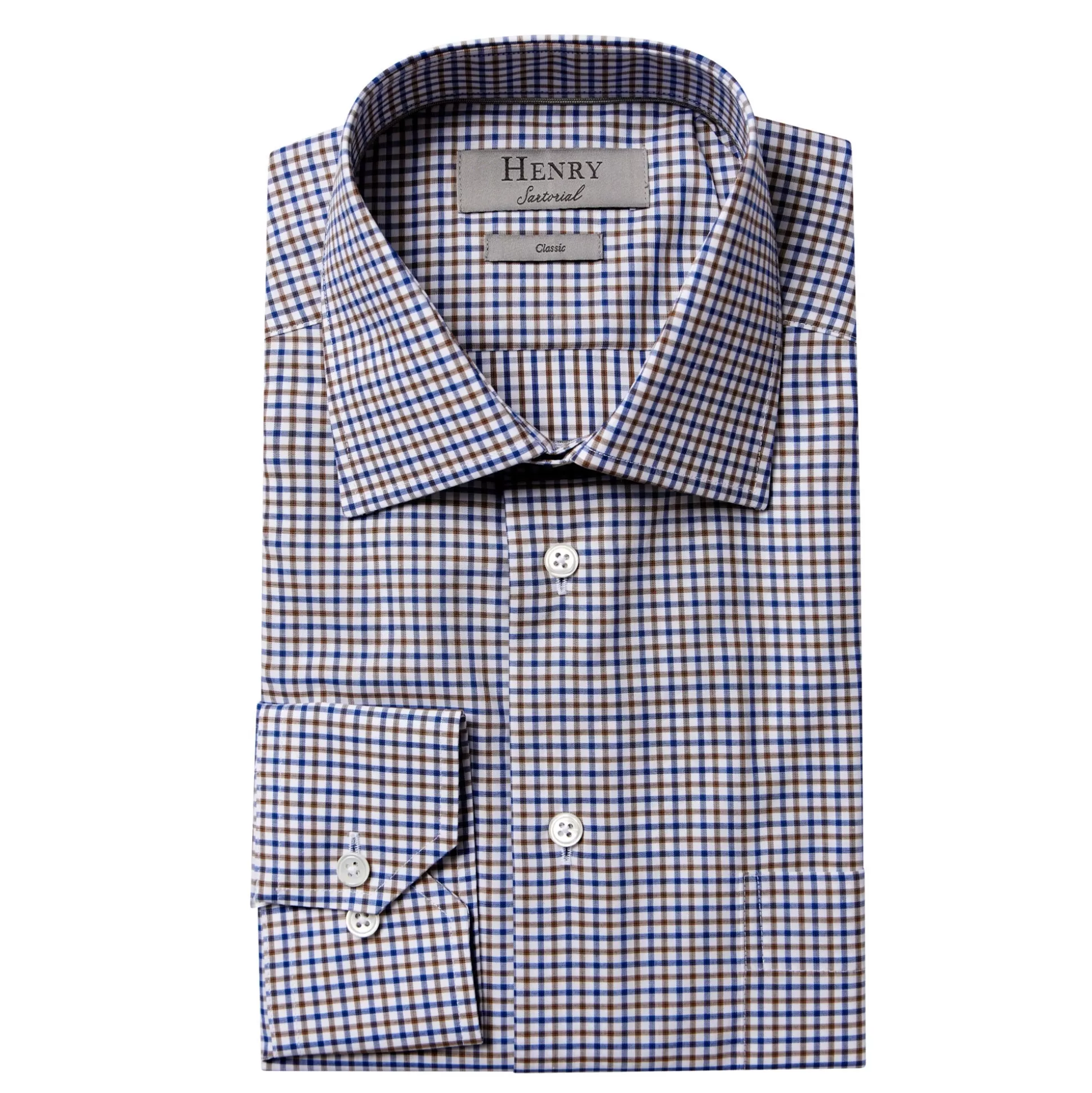 Sale Henry Bucks HENRY SARTORIAL Check Casual Shirt WHITE/BROWN