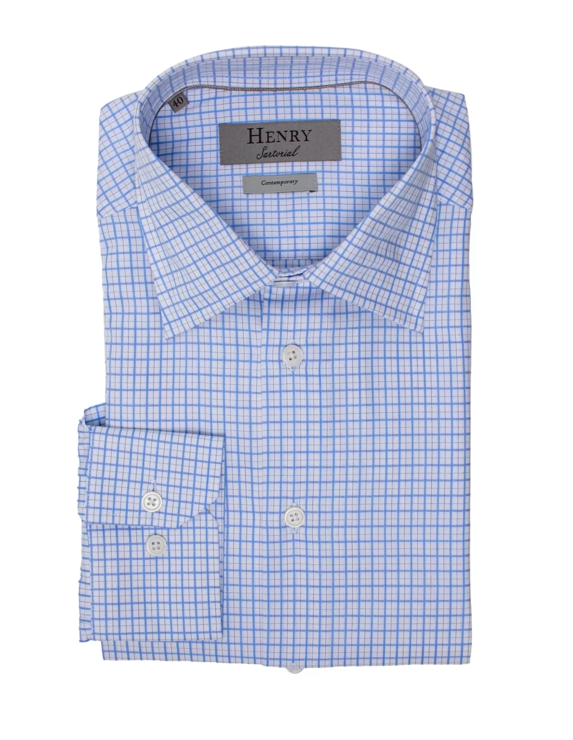 Store Henry Bucks HENRY SARTORIAL Classic Fit Check Shirt BLUE/BROWN BLUE/BROWN SC-CLASSIC FIT